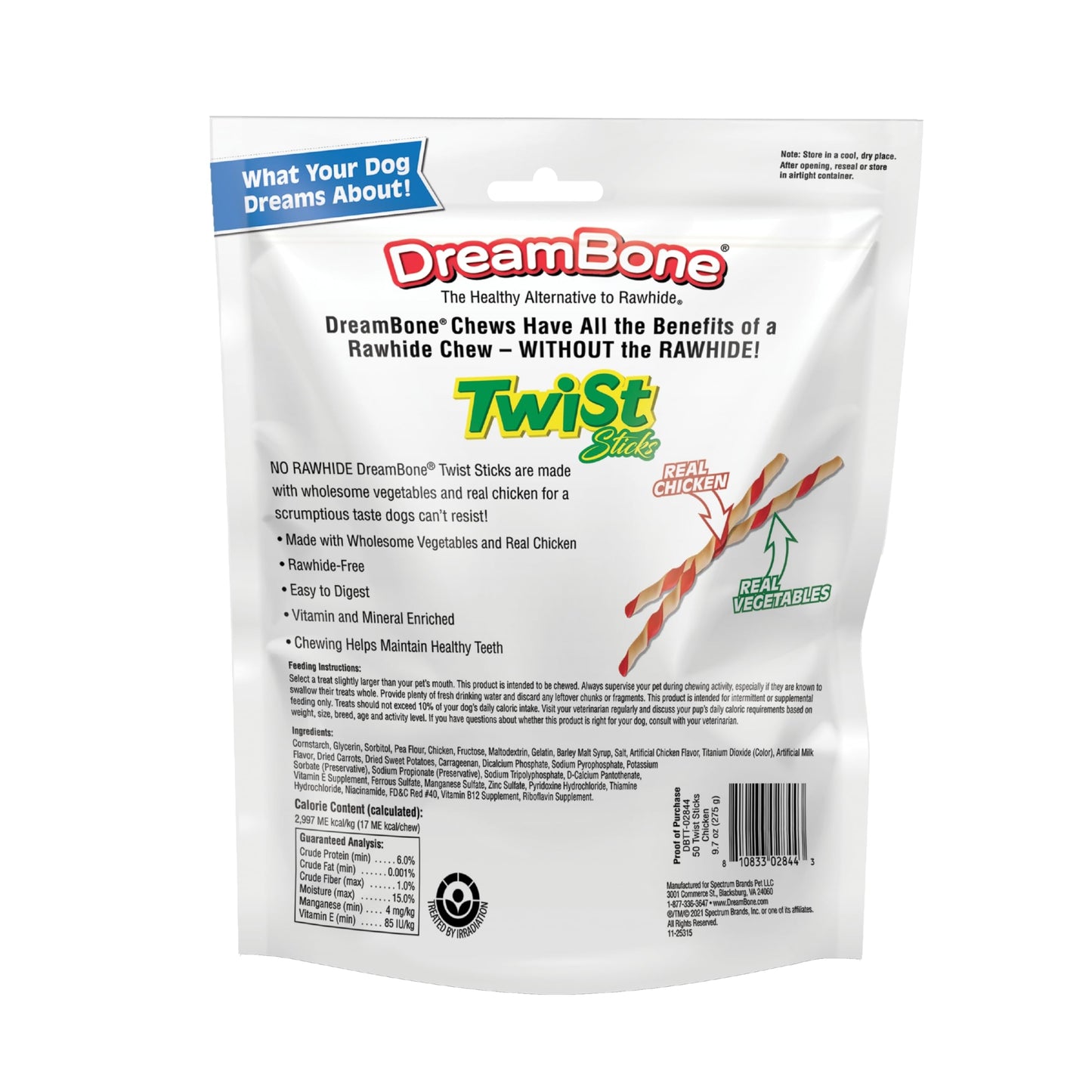 DreamBone Twist Sticks, Made With Real Chicken, Rawhide-Free Chews for Dogs, 50 Count