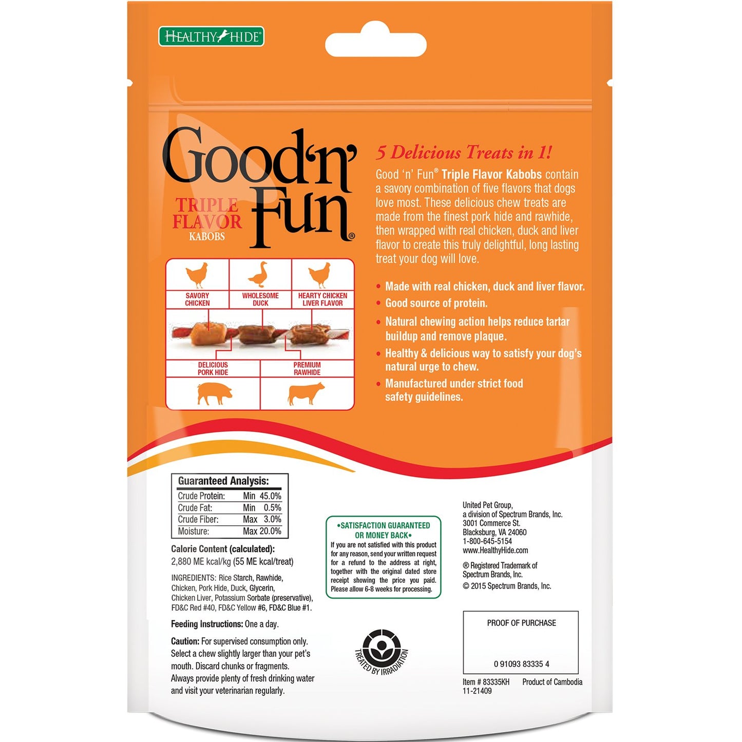 Good ‘n’ Fun Triple Flavor Kabobs Chews for All Dogs, 24 Ounces, Treat Your Dog to Chews Made from Beef Hide, Real Chicken, Pork Hide, Duck and Chicken Liver