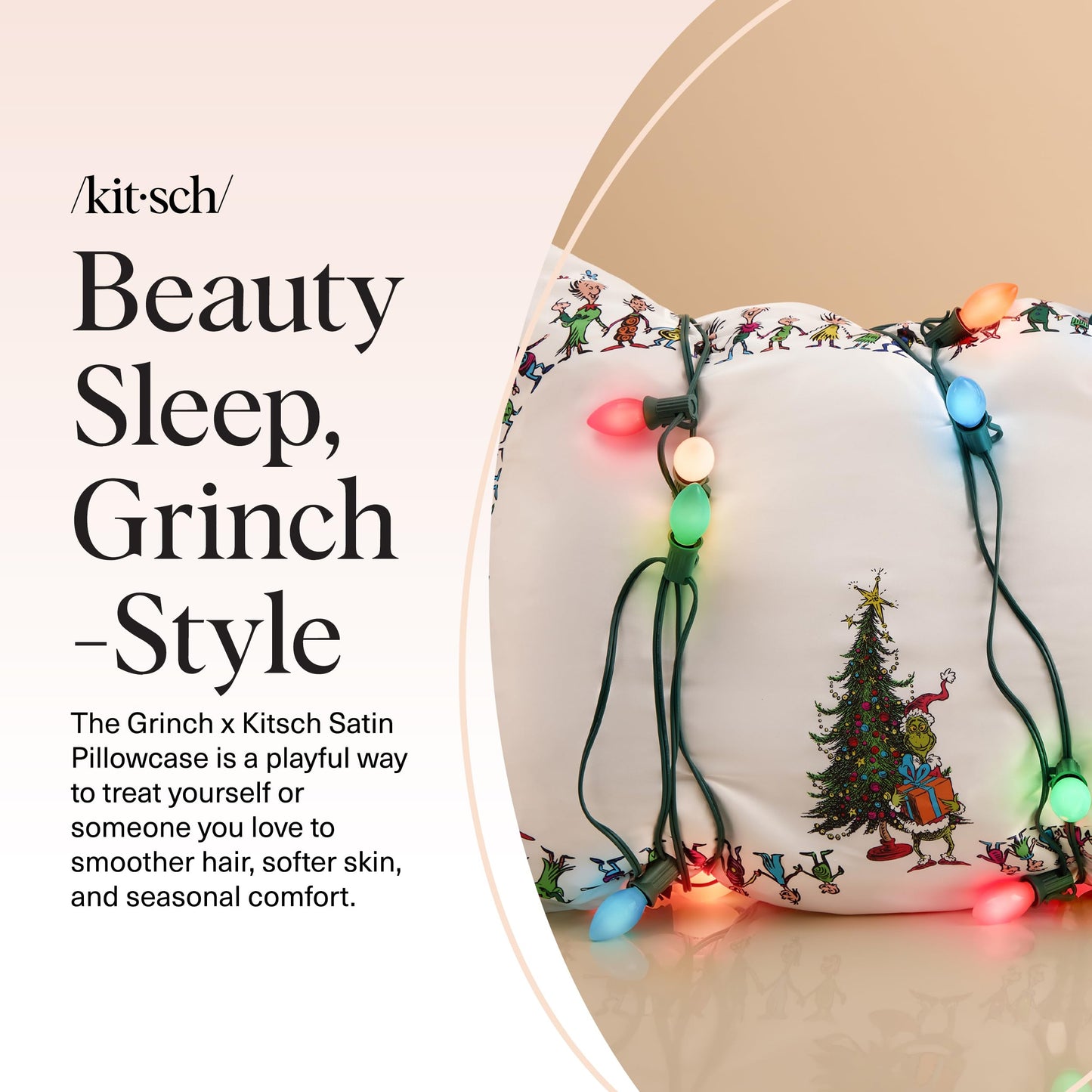 Kitsch x Elf North Pole - Satin Pillowcase with Zipper for Hair & Skin – Softer Than Silk, Cooling Pillow case, Wrinkle-Free, Machine Washable, Queen/Standard (19x26)