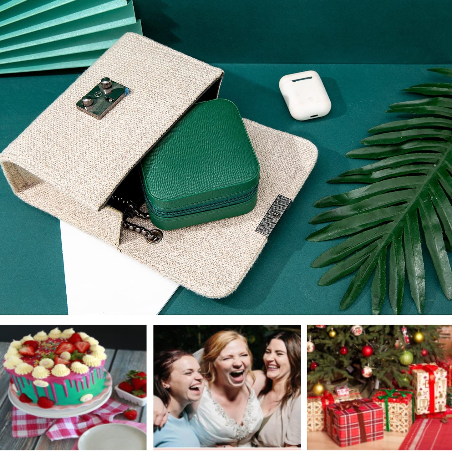 KElofoN Travel jewelry case Travel jewelry box Travel Jewelry Organizer Small box Gift for Girls Women with Mirror(Green)