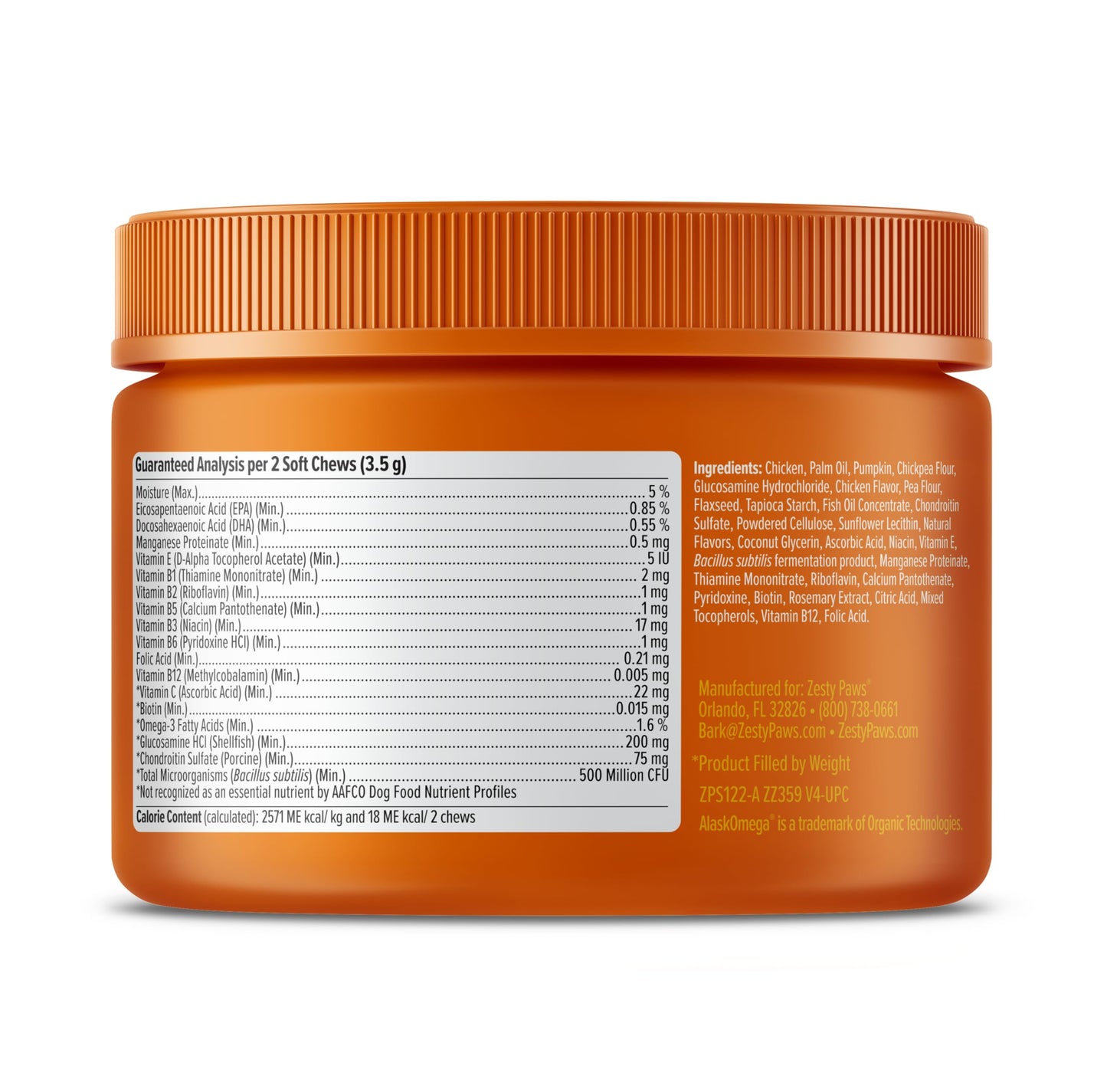 Zesty Paws Dog Multivitamin, Chewable Dog Vitamins and Supplements for Hip & Joints, Skin & Coat, Omega 3 Fish Oil for Dogs- Senior & Puppy Multivitamin- Chicken- 90ct