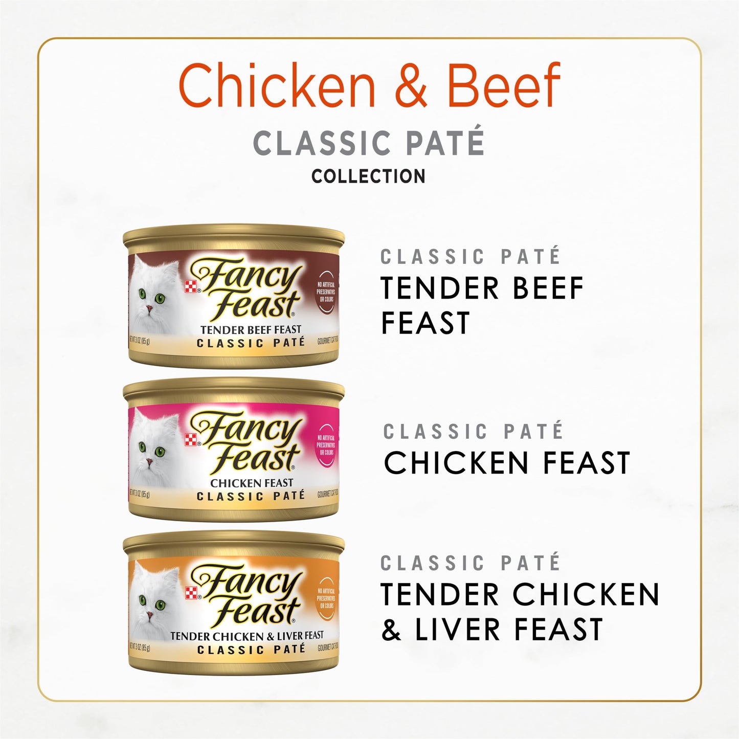 Fancy Feast Poultry and Beef Feast Classic Pate Collection Grain Free Wet Cat Food Variety Pack - (Pack of 30) 3 oz. Cans