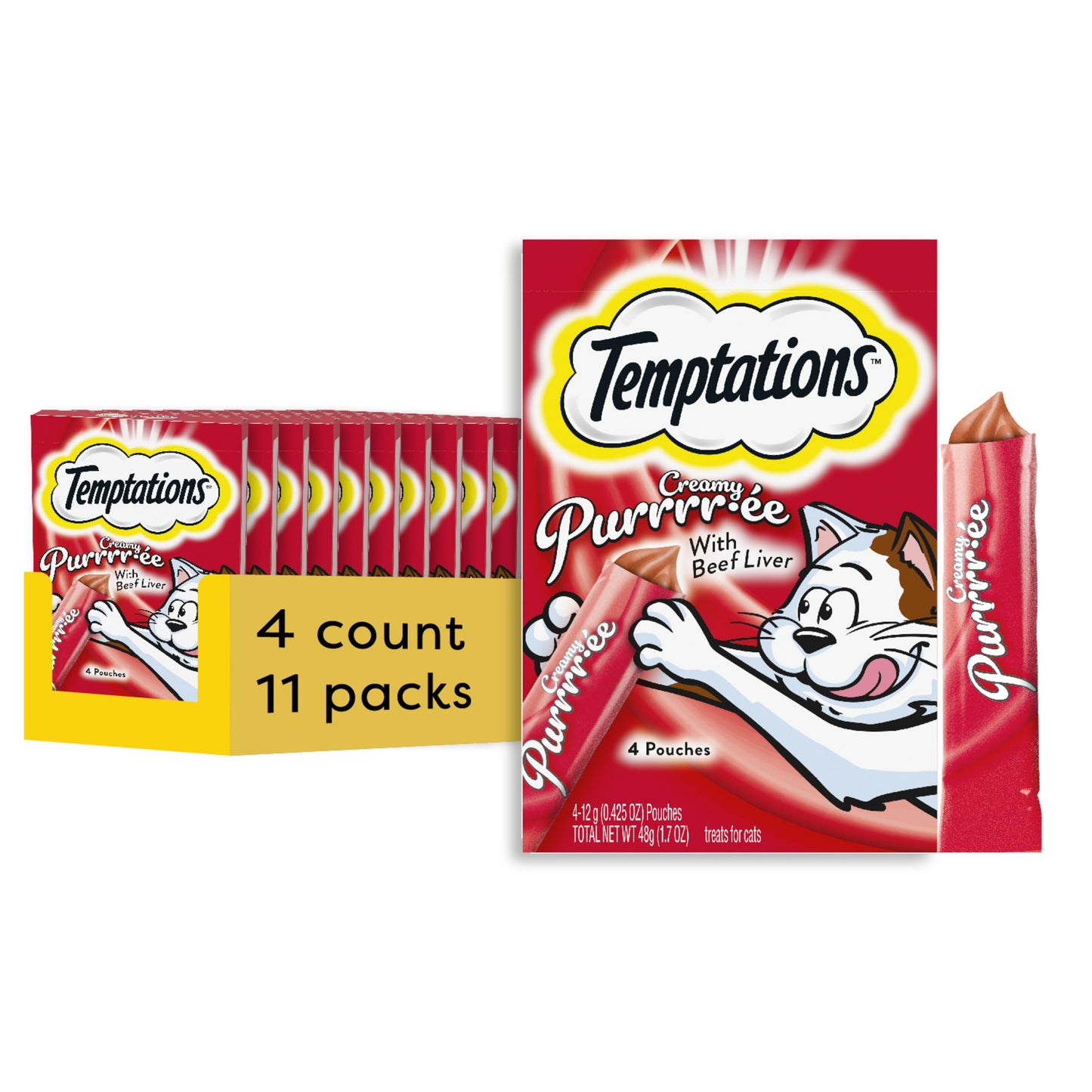 Temptations Creamy Puree Variety Pack of Squeezable Cat Treats, 0.42 oz. Tubes, 24 Count