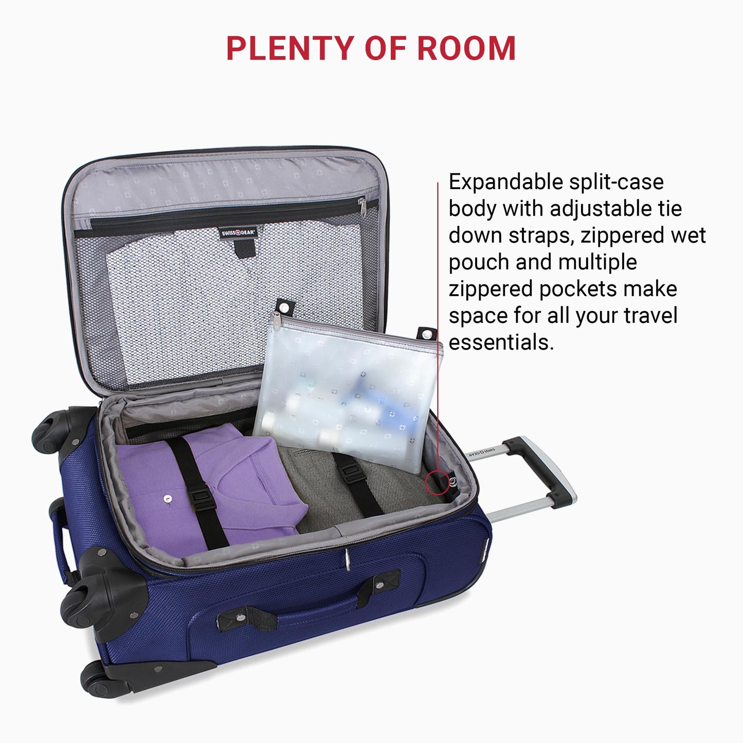 SwissGear Sion Softside Expandable Luggage – Medium Checked Suitcase with 360 Degree Wheels & Retractable Handle – 25 Inch, Perfect for 1-7 Night Trips – Blue