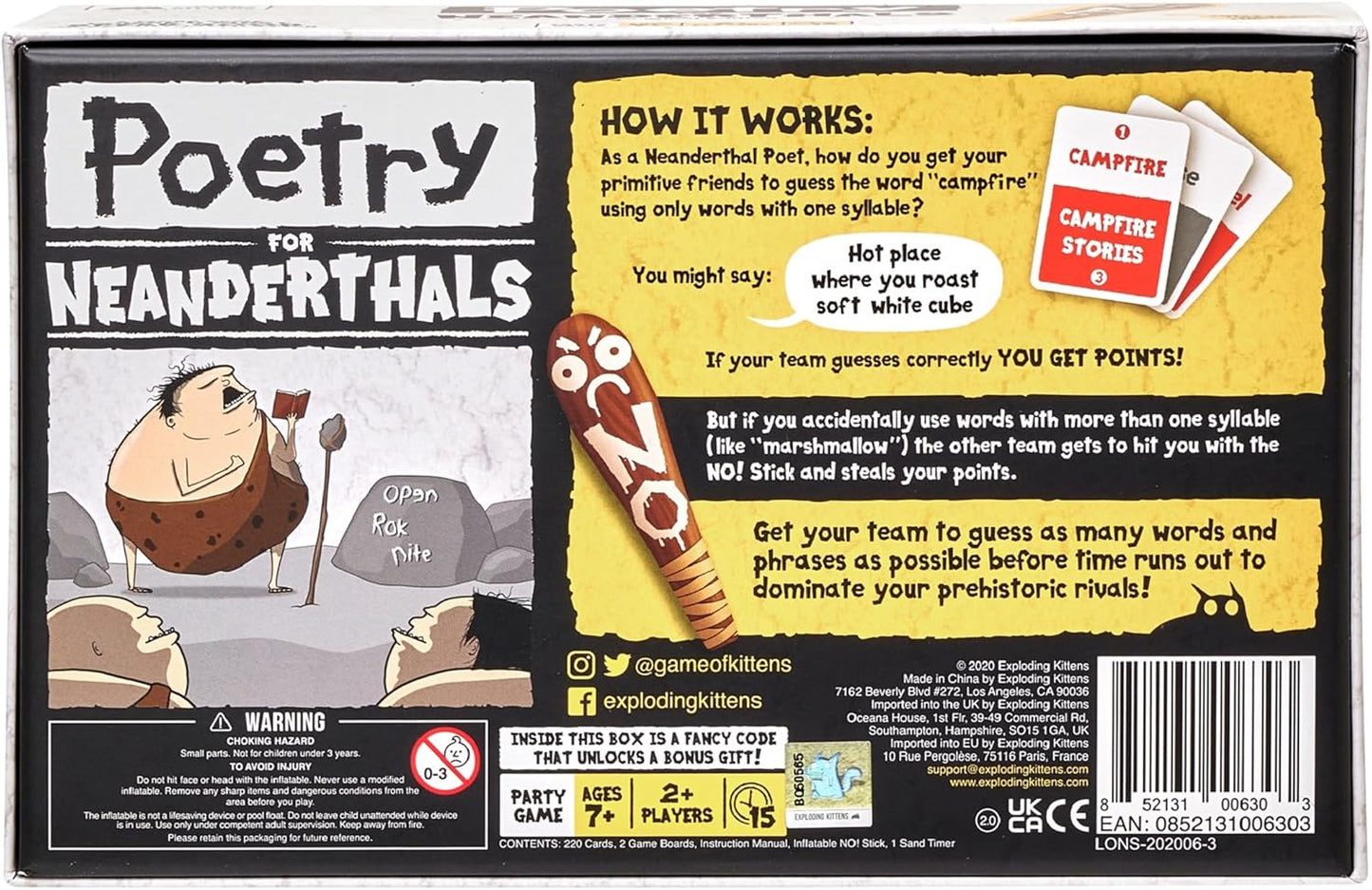 Exploding Kittens Poetry for Neanderthals 2+ Players - Ages 7+ - 15 Minutes to Play - Competitive Word Guessing Game - Party Game, Family Game Night, Kid and Adult Card Game
