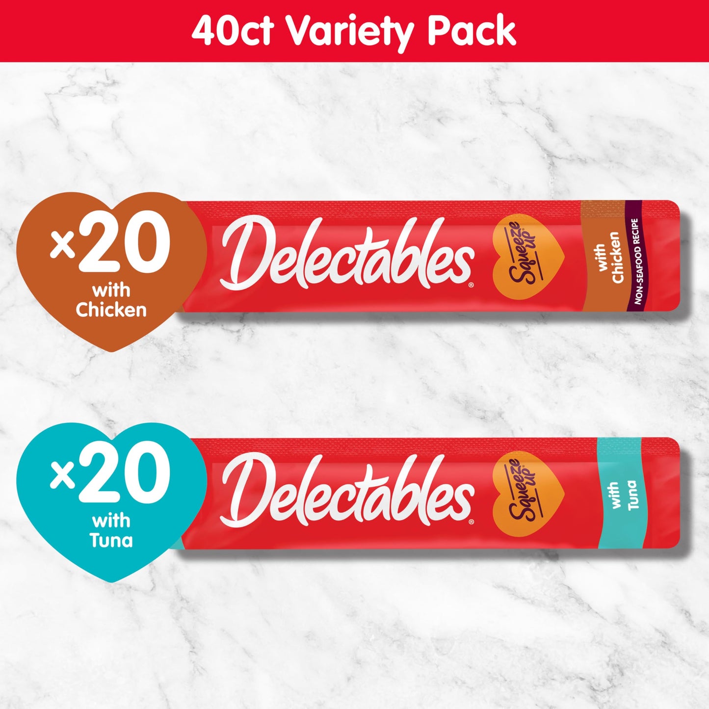 Delectables Squeeze Up Variety Pack, Creamy Squeezable Puree, Lickable Wet Cat Treats, Grain Free, No Added Fillers, No By-Products, No Added Preservatives, 0.5 Ounces Tube, 24 Tubes Total