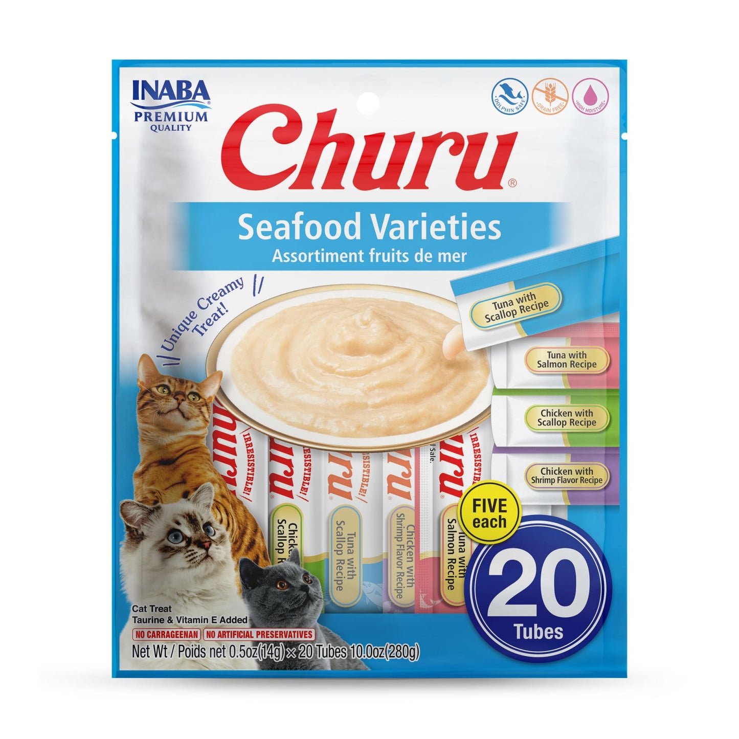 INABA Churu Cat Treats, Grain-Free, Lickable, Squeezable Creamy Purée Cat Treat/Topper, 60 Servings, Chicken Variety Box