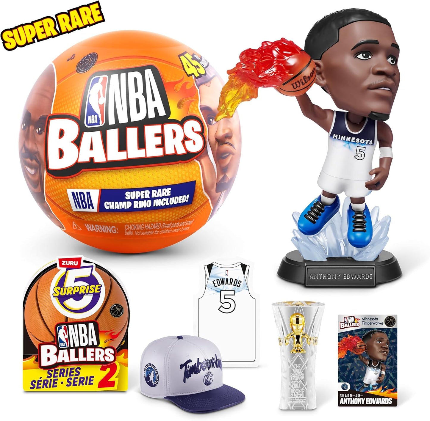 5 Surprise NBA Ballers Series 2 by ZURU, Licensed NBA Collectible, Surprise Unboxing Basketball Collectible Sports Toy for Boys, Ages 3 and up (2 Capsules)