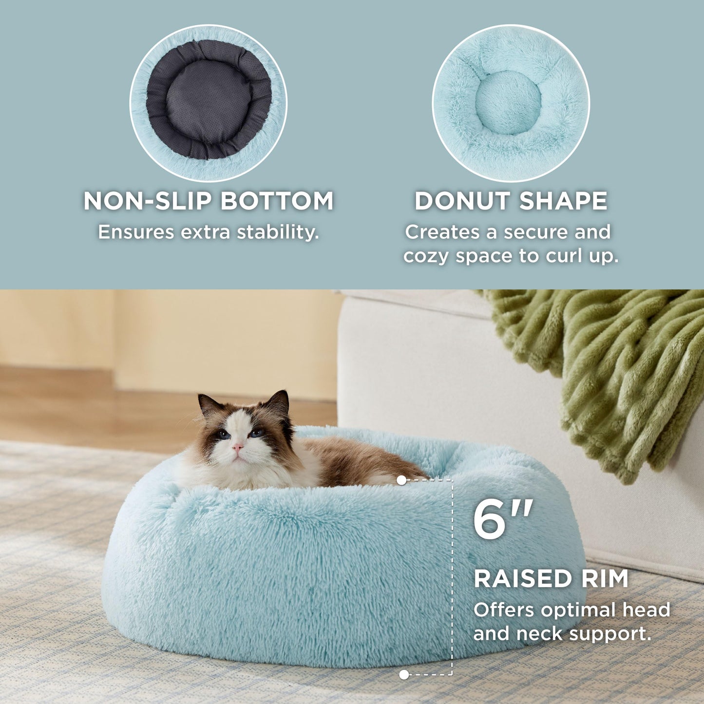 Bedsure Calming Dog Bed Medium Size Dog - Donut Washable Medium Pet Bed, 30 inches Anti-Slip Round Fluffy Plush Faux Fur Cat Bed, Fits up to 45 lbs Pets, Camel