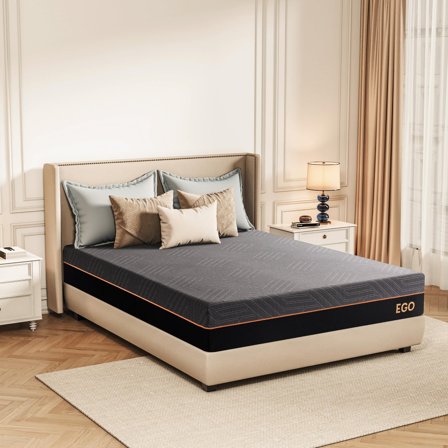 EGOHOME 14 Inch King Size Memory Foam Mattress for Back Pain, Cooling Copper Gel Bed in a Box, Foam Made in USA, CertiPUR-US Certified, Therapeutic Medium Firm, 76x80x14 Black