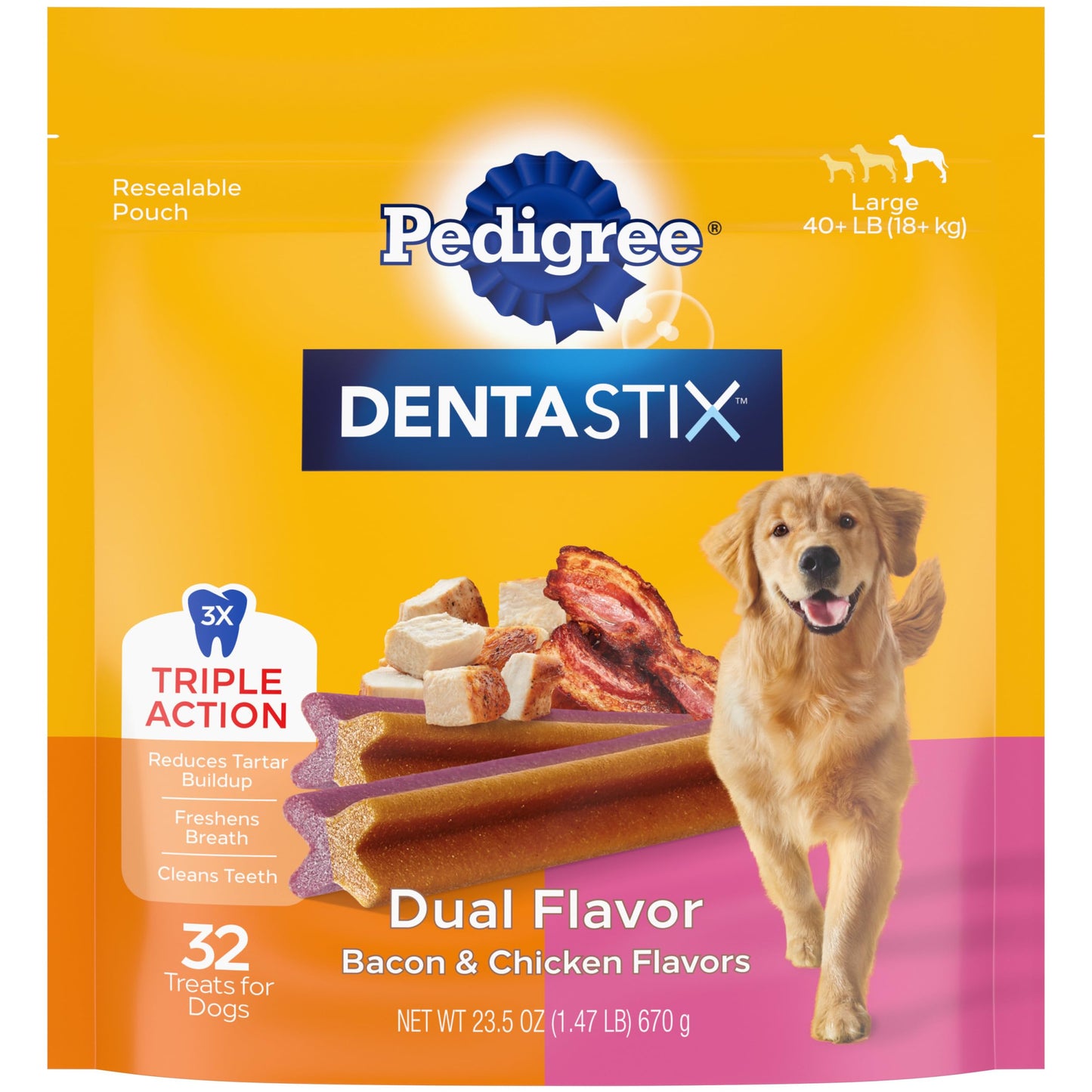 Pedigree Dentastix Large Breed Dog Treats, Fresh Flavor, 1.87 lb. Bag (36 Treats)
