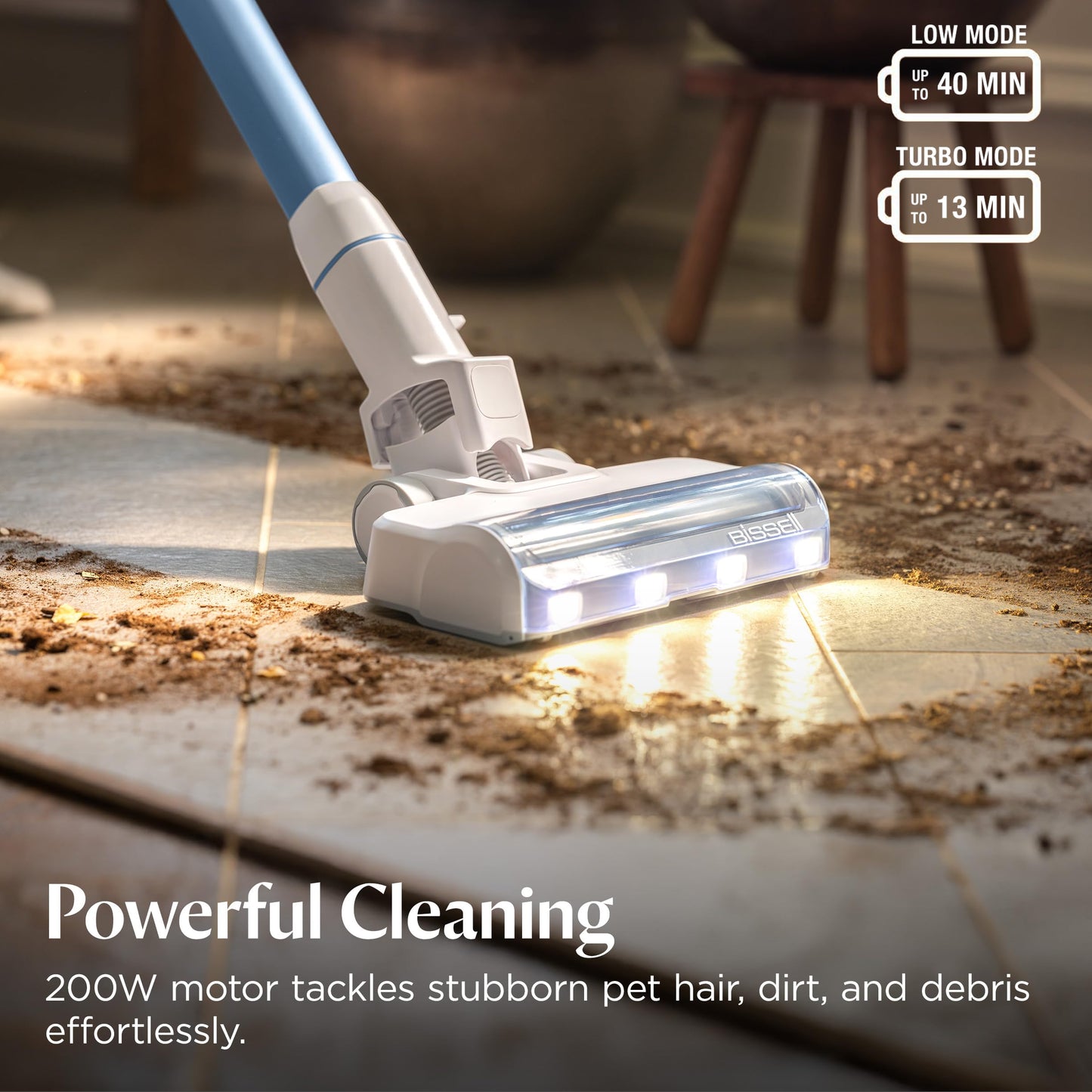 Bissell PowerClean FurFinder 200W Self-Standing Cordless Vacuum w/Tangle Free Brush Roll, Strong Suction, Removeable Battery, Wall Mount, Upholstery Tool & Bright Headlights