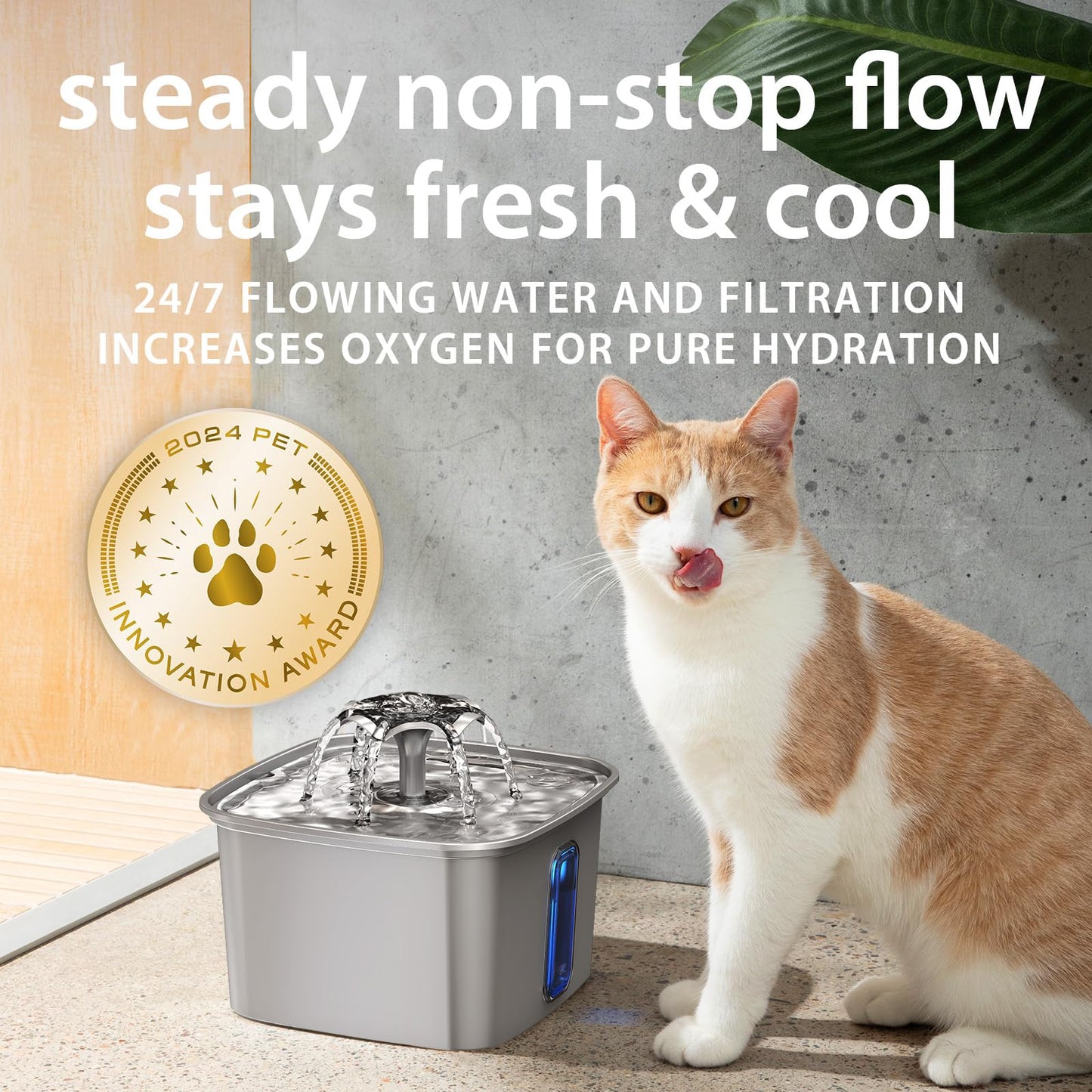 Veken Innovation Award Winner Stainless Steel Cat Water Fountain, 95oz/2.8L Automatic Pet Fountain Dog Water Dispenser with Replacement Filters & Silicone Mat, Gifts for Christmas, Cats, Dogs (Silver)