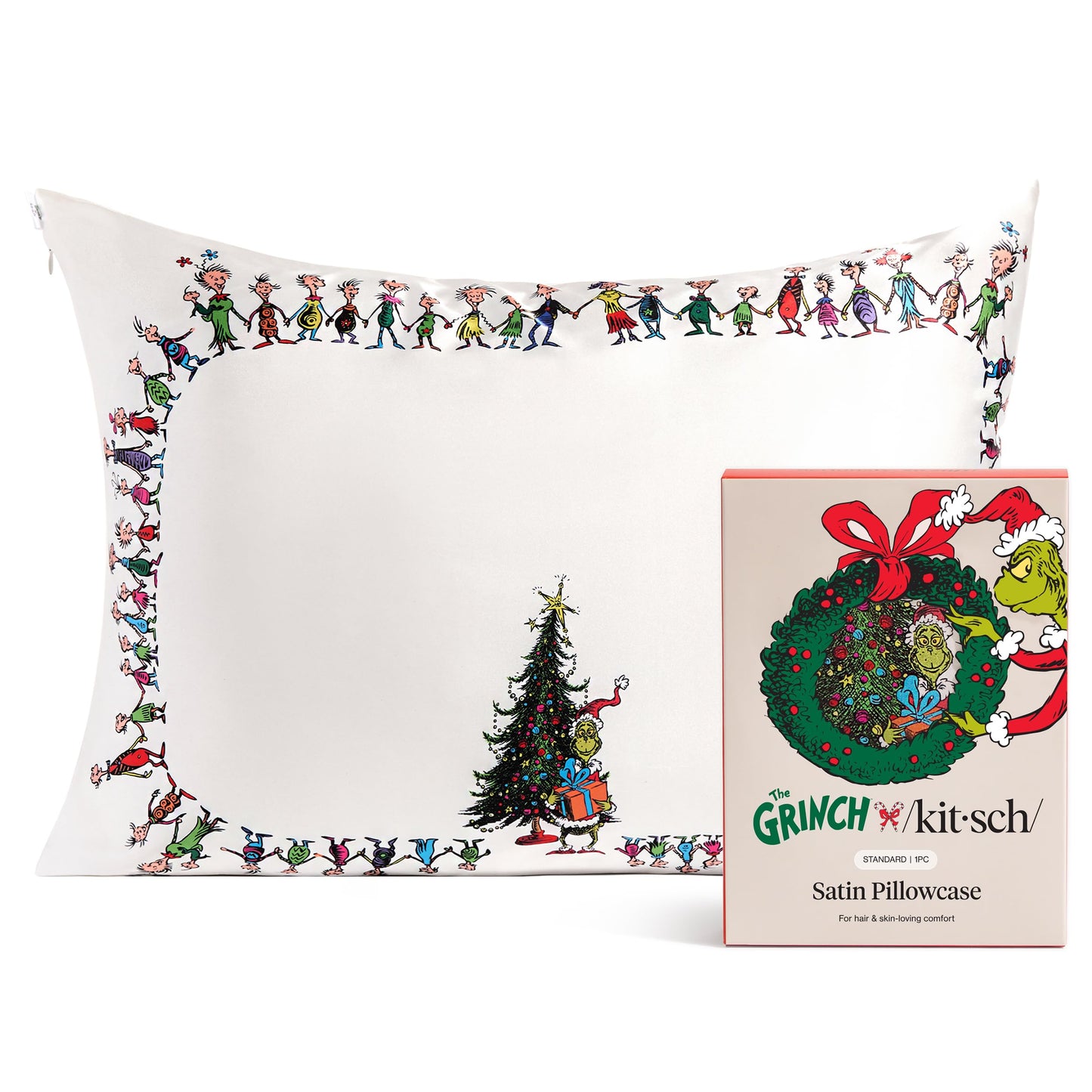 Kitsch x Elf North Pole - Satin Pillowcase with Zipper for Hair & Skin – Softer Than Silk, Cooling Pillow case, Wrinkle-Free, Machine Washable, Queen/Standard (19x26)