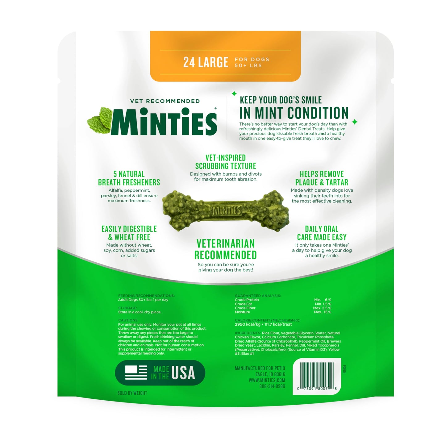 Minties Dog Dental Bone Treats, Tiny/Small Dental Dog Treats, 16 Ounces, Cleans Teeth, Fight Bad Breath, Removes Plaque and Tartar, 16 Count