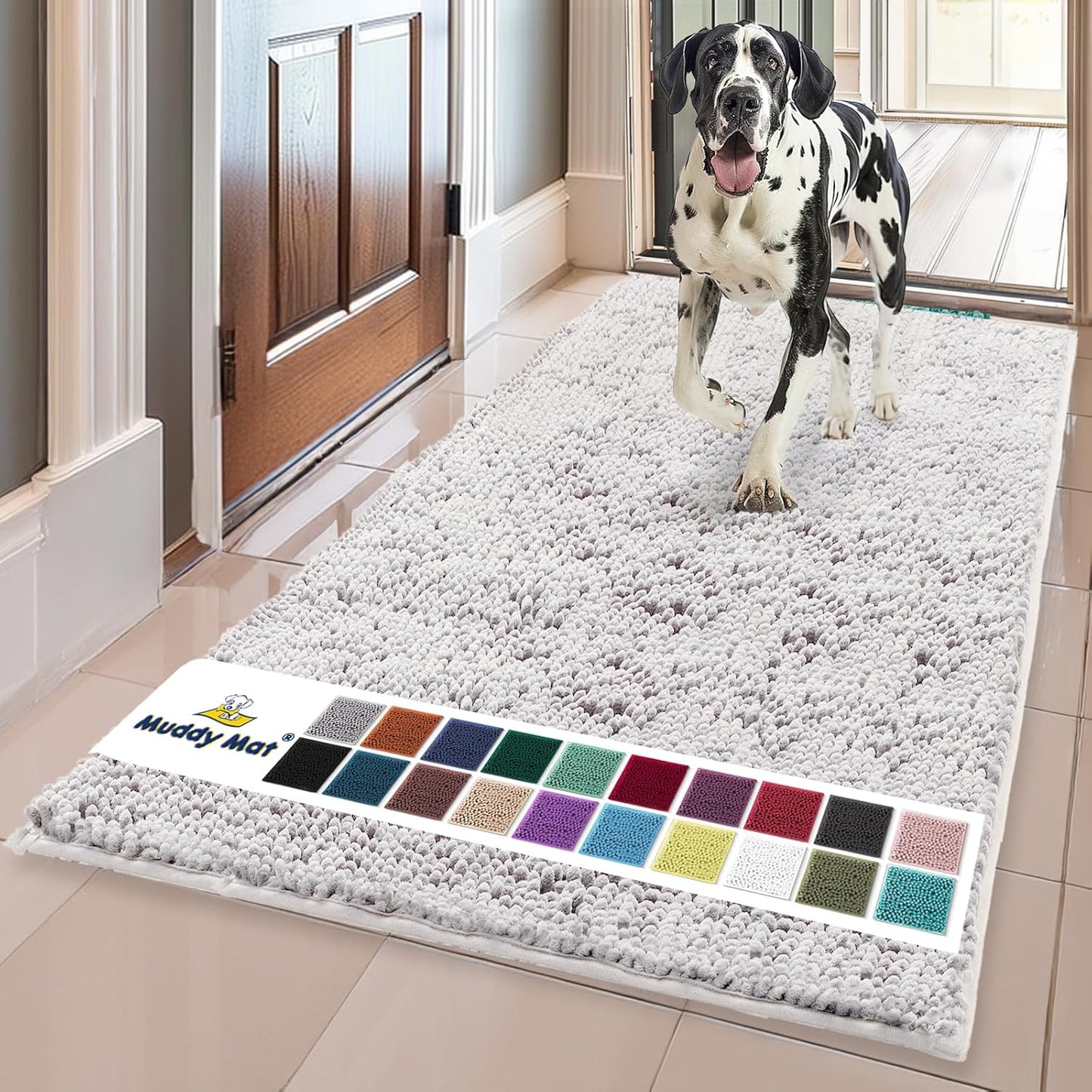 Muddy Mat® Shown on TV Super Absorbent Microfiber Dog Door Mat for Muddy Paws, Non-Slip Washable Pet Rug, Quick Dry Chenille Entryway Carpet, Machine Washable Indoor Outdoor mat, Grey 30"x19"
