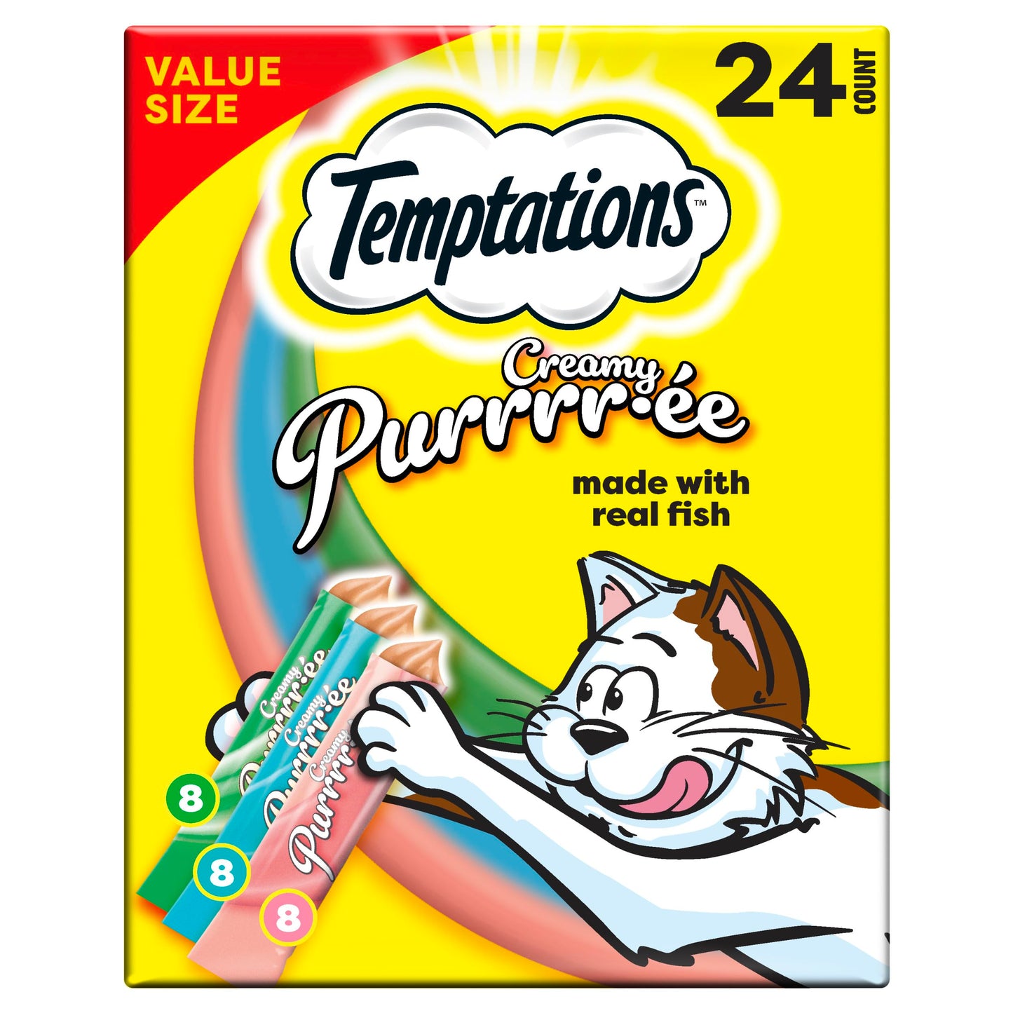 Temptations Creamy Puree Variety Pack of Squeezable Cat Treats, 0.42 oz. Tubes, 24 Count