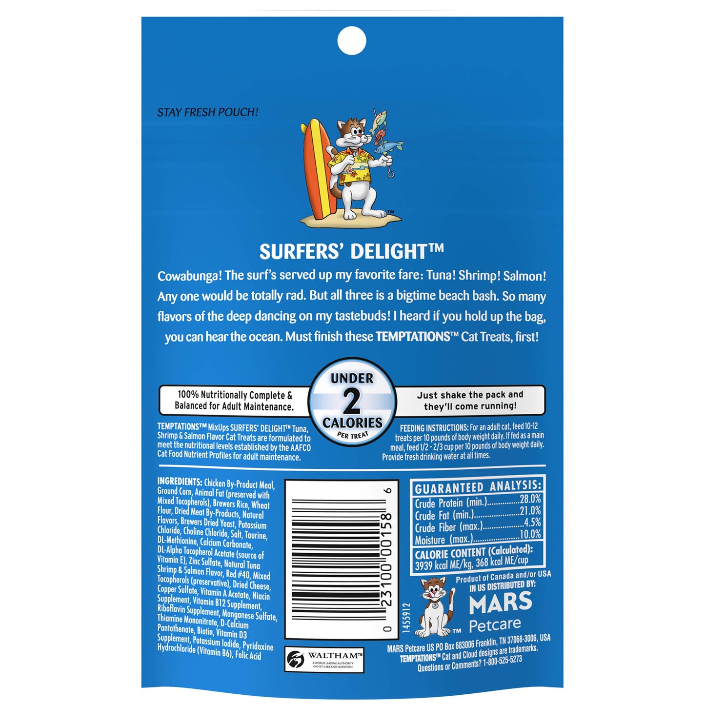 Temptations MixUps Surfer's Delight Flavor Crunchy and Soft Cat Treats, 16 oz. Tub