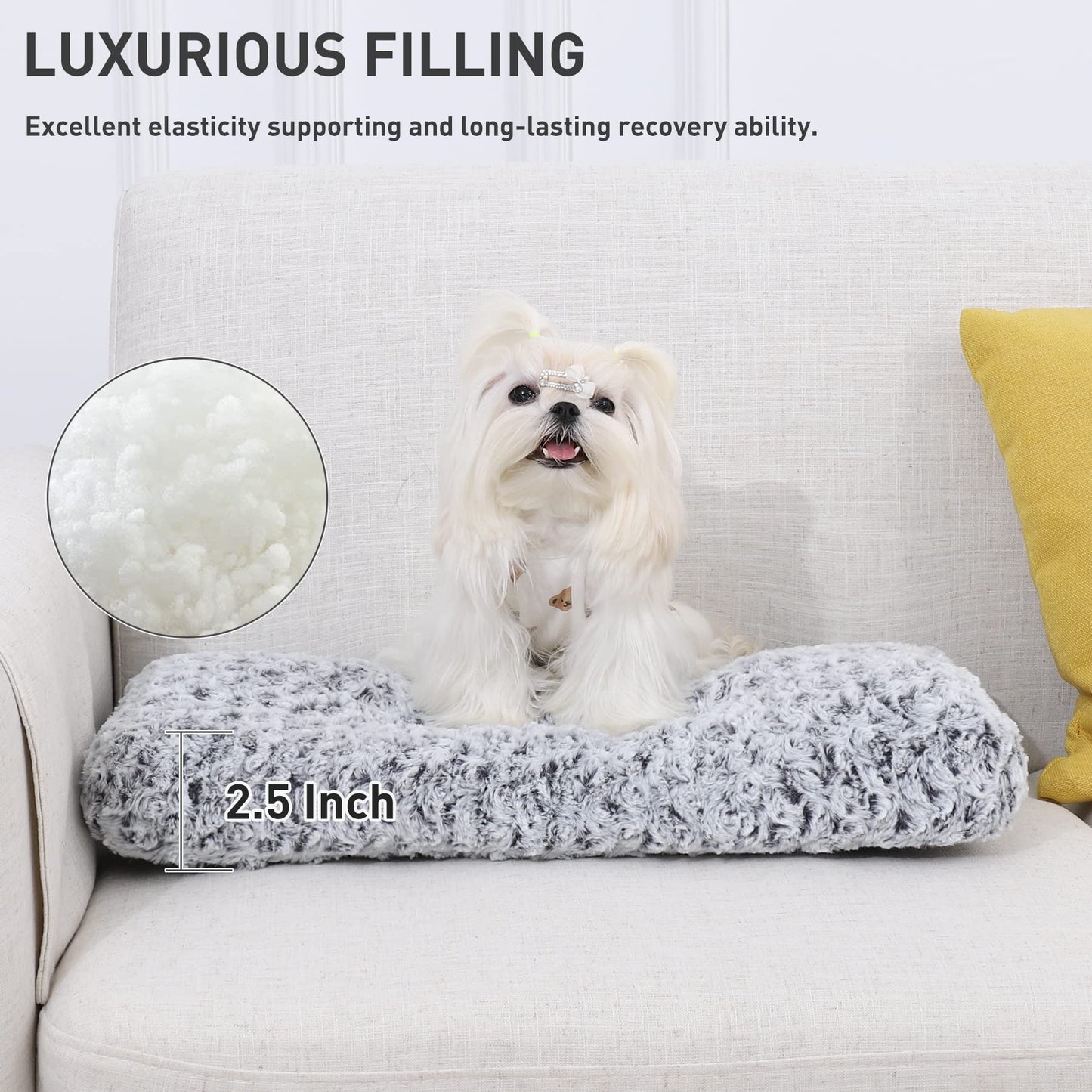 KSIIA Washable Dog Bed Deluxe Plush Dog Crate Beds Comfy Kennel Pad Anti-Slip Pet Sleeping Mat for Large, Jumbo, Medium, Small Dogs Breeds, 35" x 23", Gray