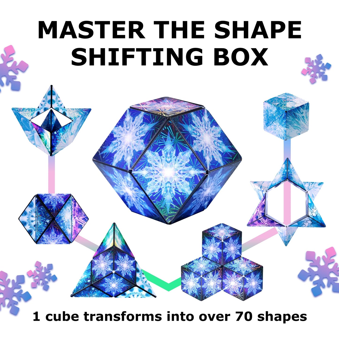SHASHIBO Shape Shifting Box - Award-Winning Fidget Toy w/ 36 Rare Earth Magnets - Fidget Cube Transforms Into Over 70 Shapes, Sensory Toy Gift for Kids, Teens, and Adults (Vapor)
