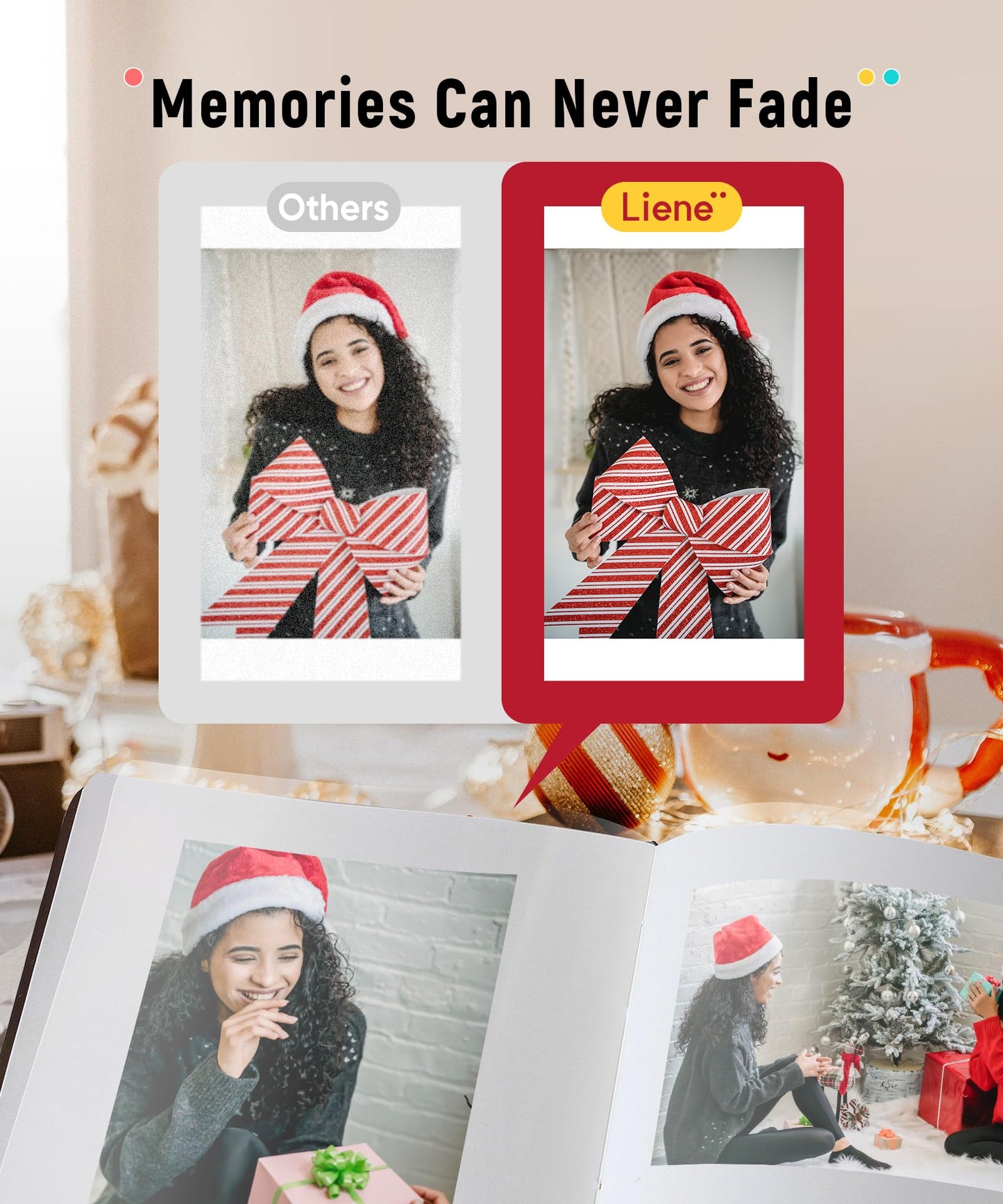 Liene M100 4x6'' Photo Printer, Phone Printer 100 Sheets & 3 Cartridges, Full-Color Photo, Portable Instant Photo Printer for iPhone Android, Thermal Dye Sublimation, Wi-Fi Picture Printer 100 Papers