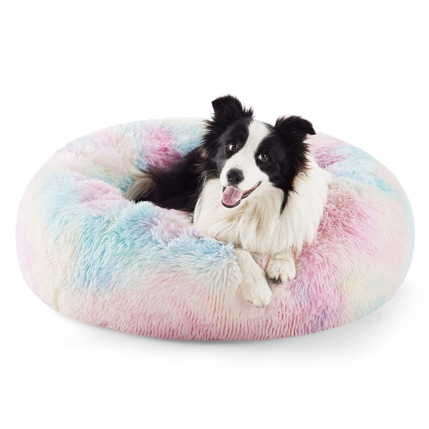 Bedsure Calming Dog Bed Medium Size Dog - Donut Washable Medium Pet Bed, 30 inches Anti-Slip Round Fluffy Plush Faux Fur Cat Bed, Fits up to 45 lbs Pets, Camel