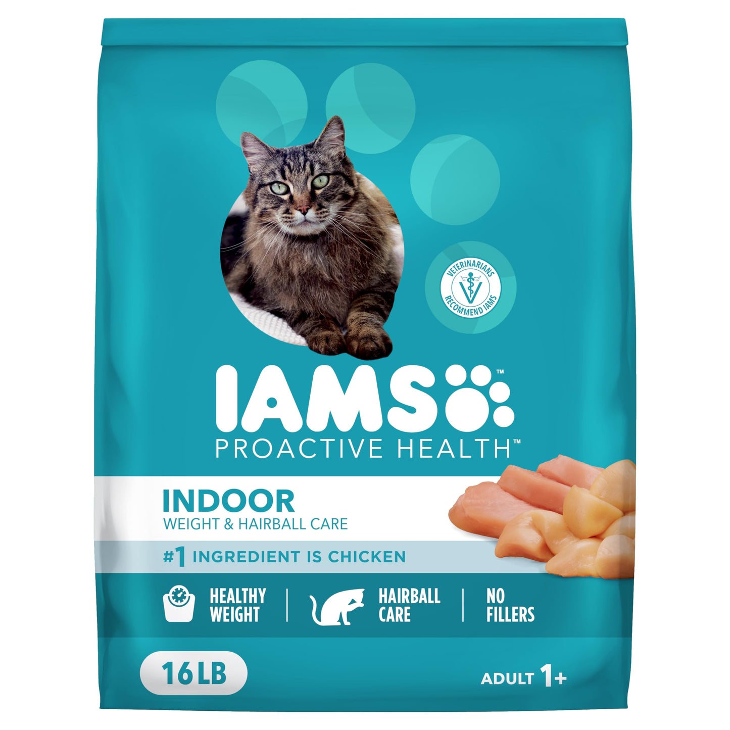 IAMS Proactive Health Indoor Weight Control & Hairball Care Adult Dry Cat Food, Chicken & Turkey Recipe, 7 lb. Bag