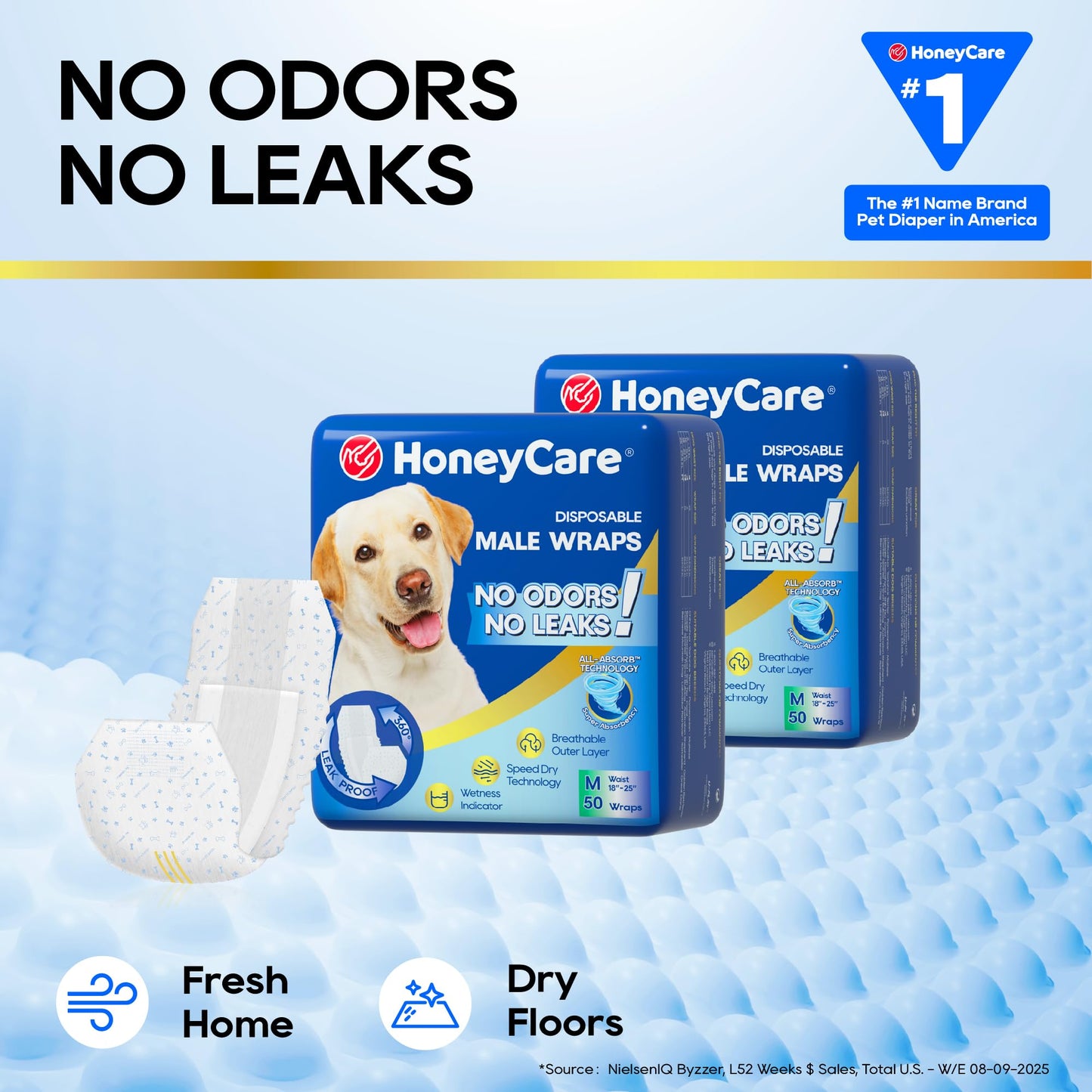 HONEY CARE All-Absorb A26 Male Dog Wrap, 50 Count, Small