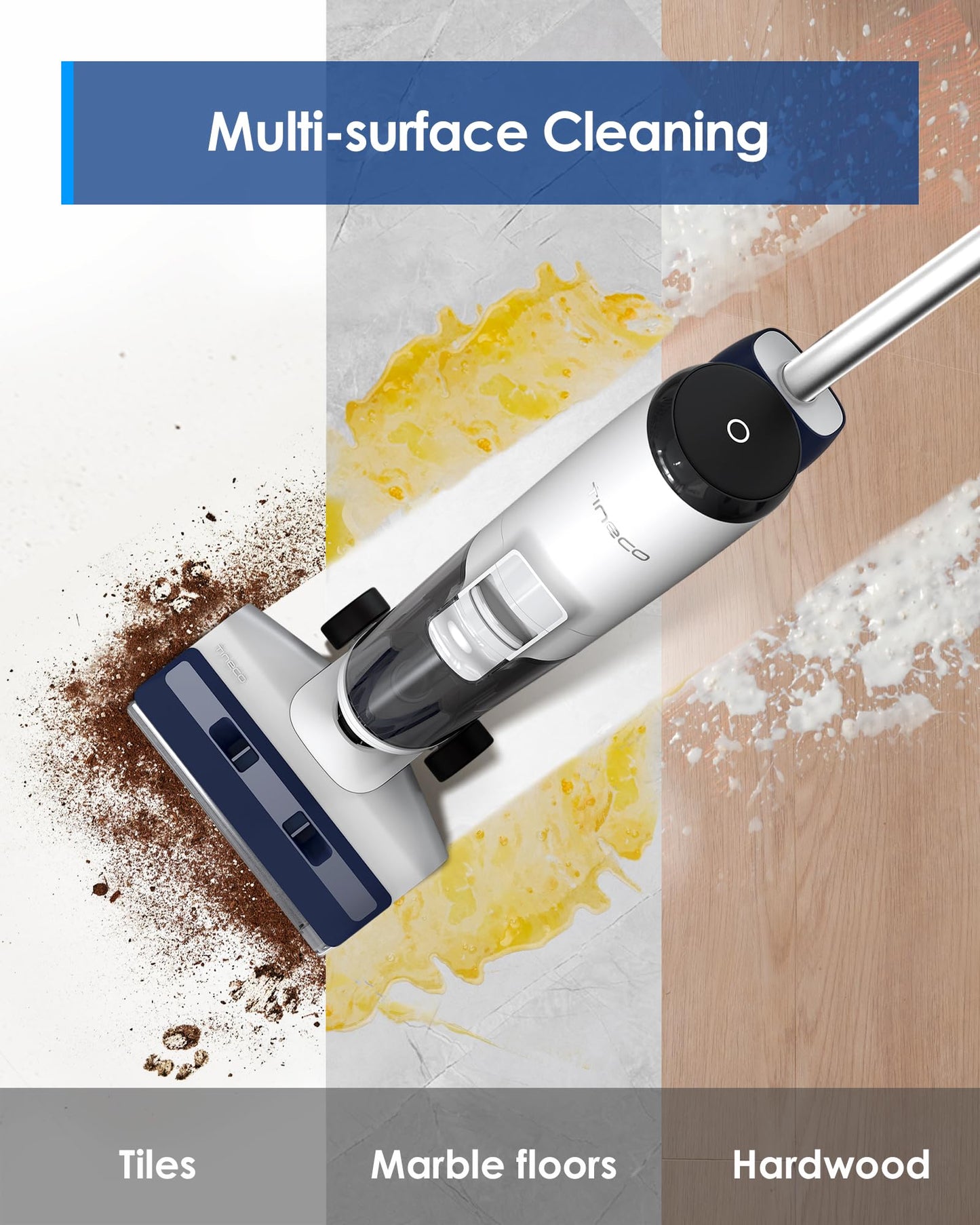 Tineco Floor ONE S5 Smart Cordless Wet Dry Vacuum Cleaner and Mop for Hard Floors, Digital Display, Long Run Time, Great for Sticky Messes and Pet Hair, Space-Saving Design, Blue