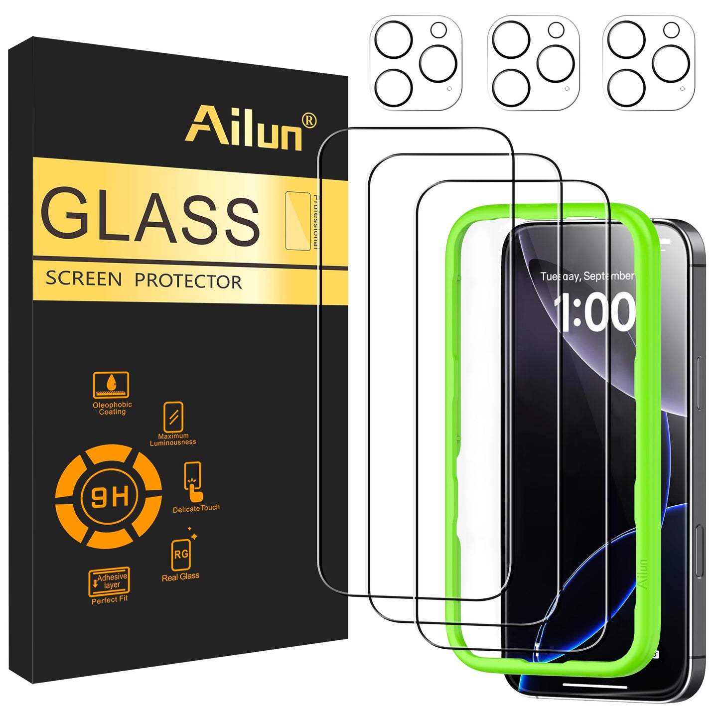 Ailun 3 Pack Screen Protector for iPhone 17 Pro Max [6.9 inch] + 3 Pack Camera Lens Protector with Installation Frame,Dynamic Island Compatible,Case Friendly[Not for iPhone 17/17 Pro/iPhone Air]
