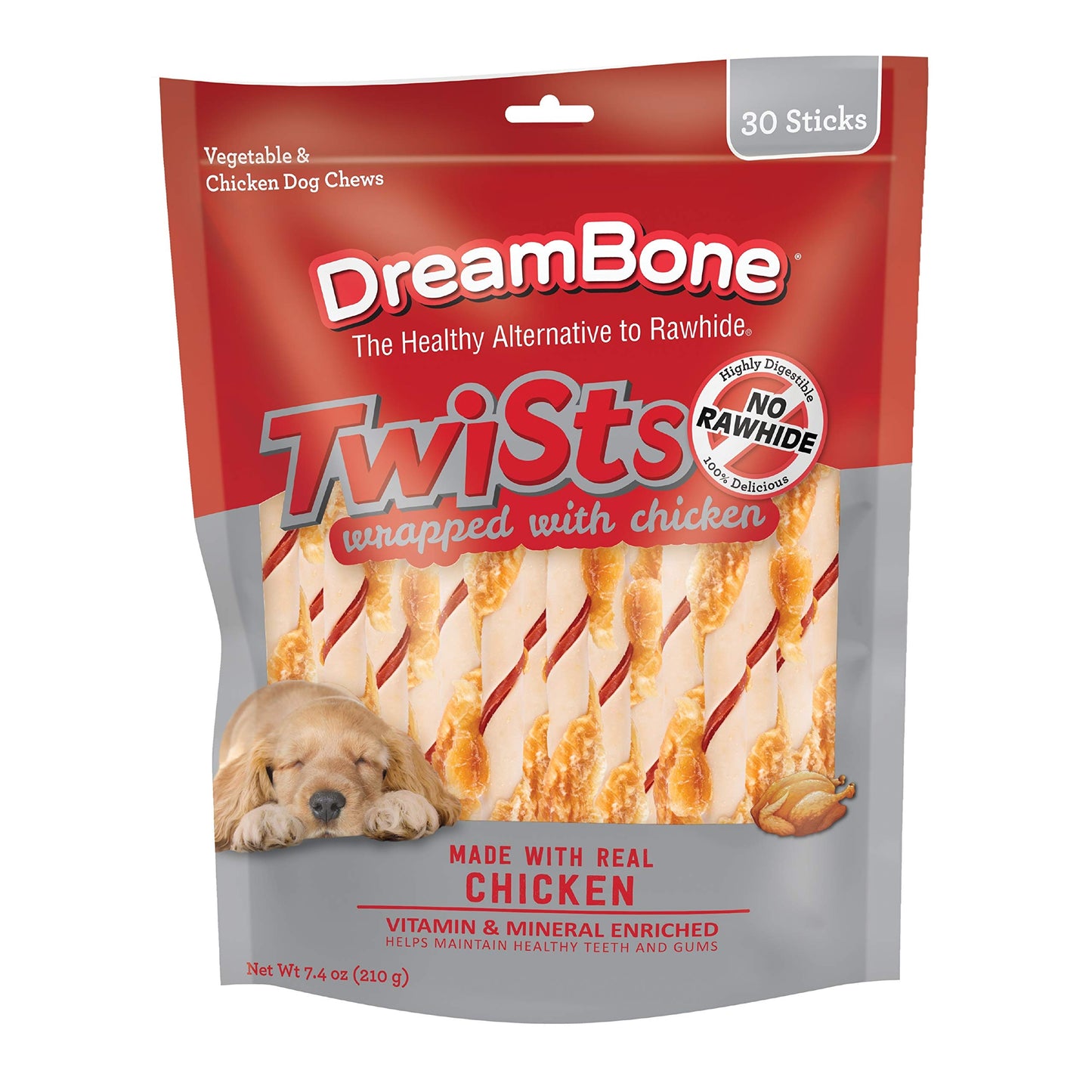 DreamBone Twist Sticks, Made With Real Chicken, Rawhide-Free Chews for Dogs, 50 Count