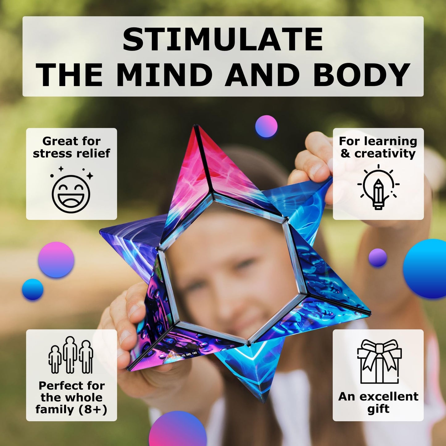 SHASHIBO Shape Shifting Box - Award-Winning Fidget Toy w/ 36 Rare Earth Magnets - Fidget Cube Transforms Into Over 70 Shapes, Sensory Toy Gift for Kids, Teens, and Adults (Vapor)