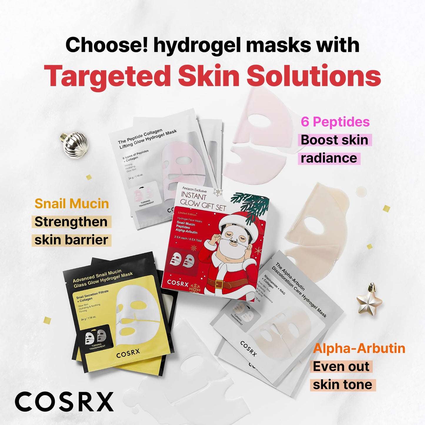 COSRX Advanced Snail Mucin Glass Glow Hydrogel Face Masks Skincare 3 EA, Collagen Face Mask, Travel Essentials, Overnight Face Mask, Korean Skin Care, Stocking Stuffers for Women