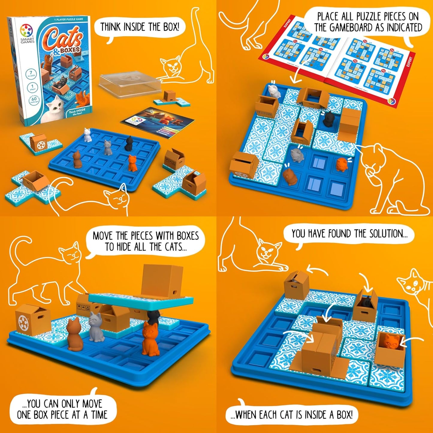 SmartGames Cats & Boxes Logic Puzzle Game with 60 Challenges for Ages 7+