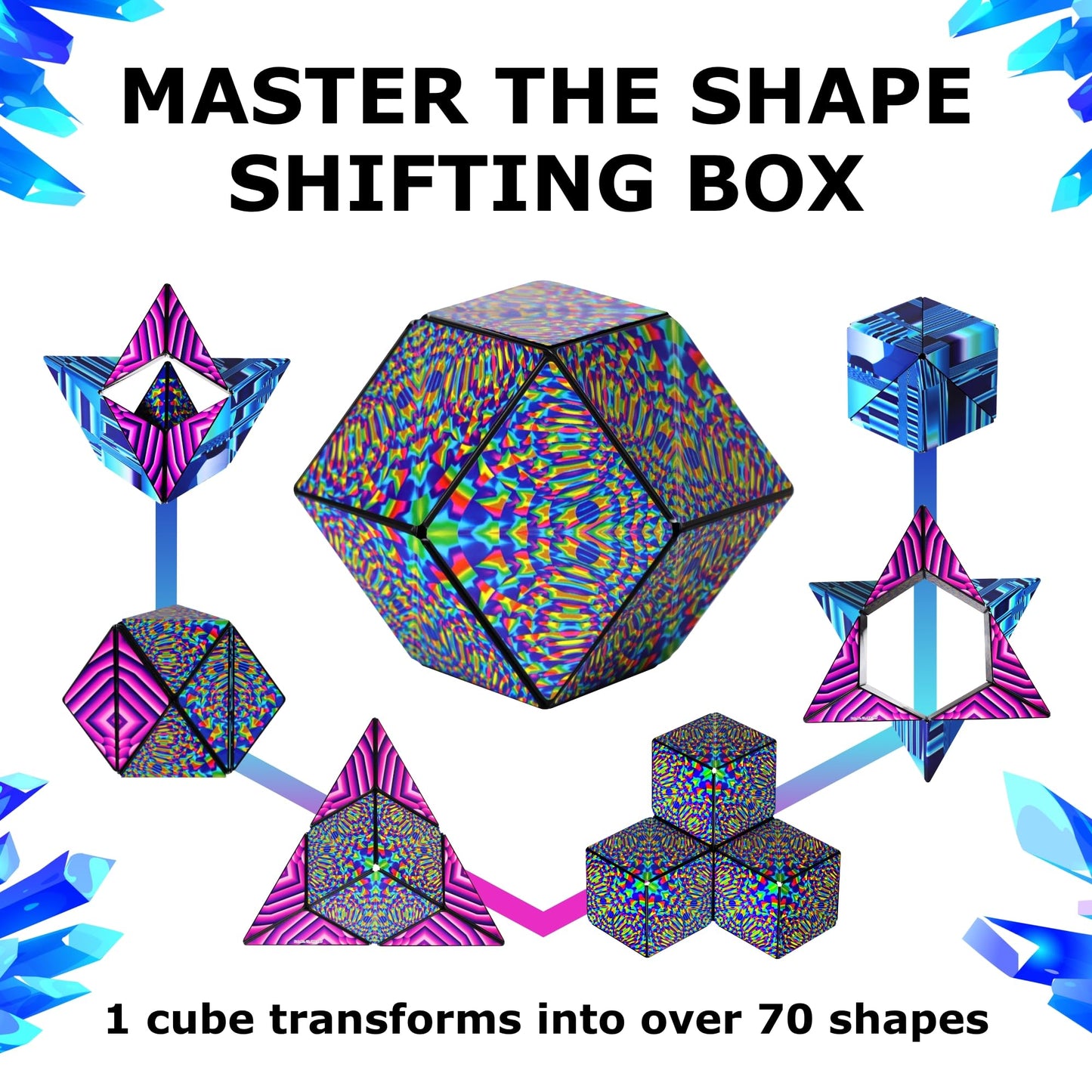 SHASHIBO Shape Shifting Box - Award-Winning Fidget Toy w/ 36 Rare Earth Magnets - Fidget Cube Transforms Into Over 70 Shapes, Sensory Toy Gift for Kids, Teens, and Adults (Vapor)