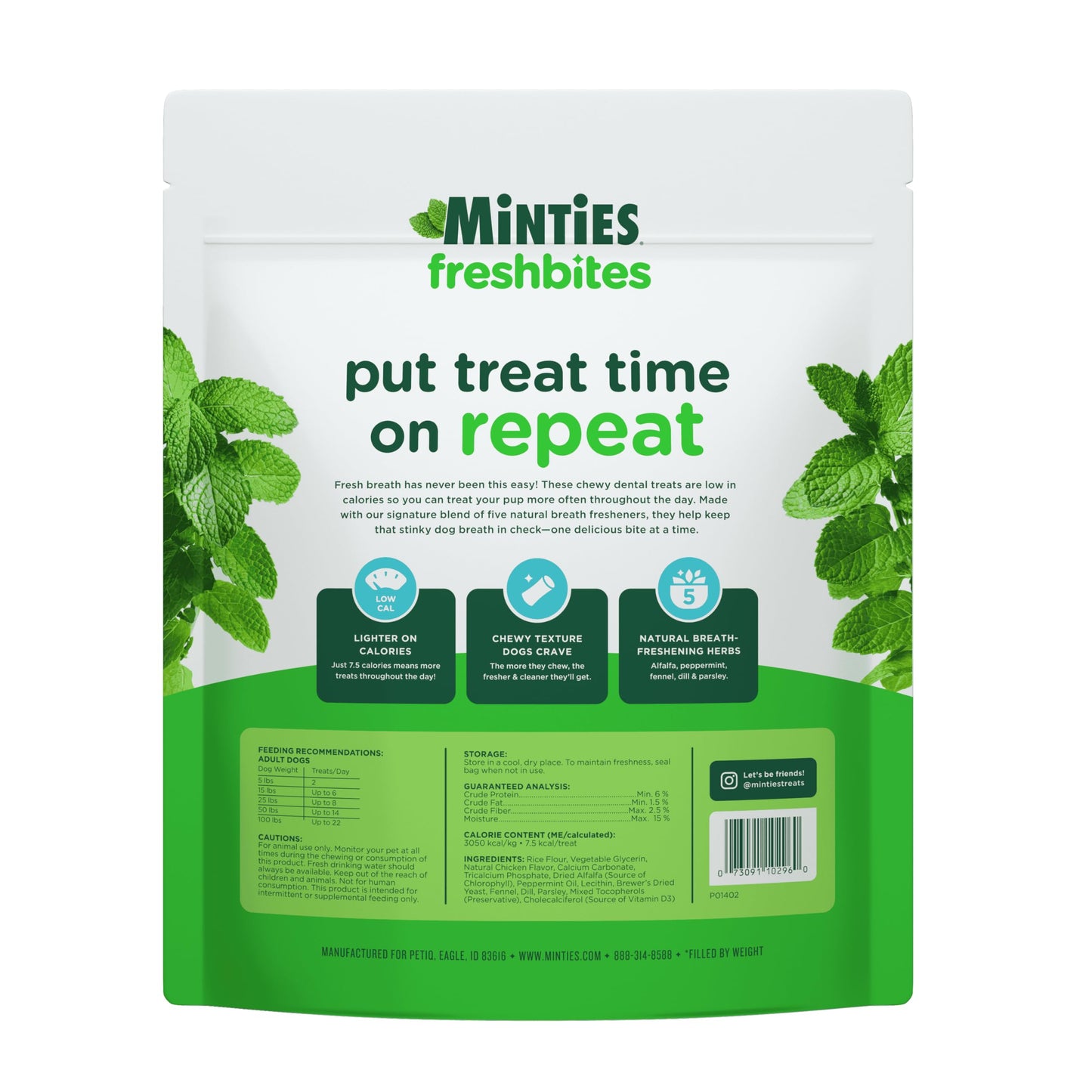 Minties Dog Dental Bone Treats, Tiny/Small Dental Dog Treats, 16 Ounces, Cleans Teeth, Fight Bad Breath, Removes Plaque and Tartar, 16 Count
