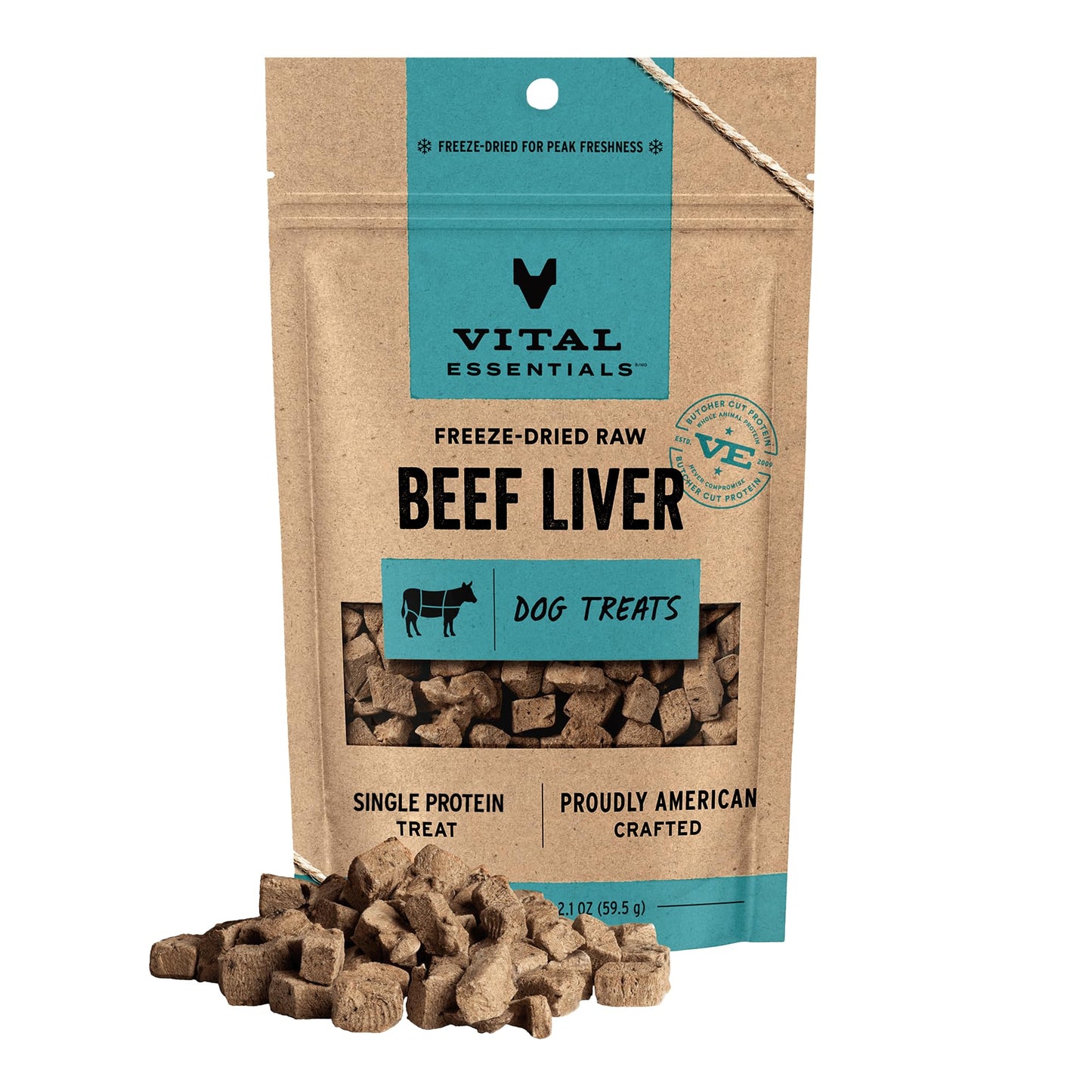 Vital Essentials Single Ingredient Beef Liver Dog Treats, 2.1 oz | Freeze-Dried Raw | Premium Quality High Protein Training Treats | Grain Free, Gluten Free, Filler Free