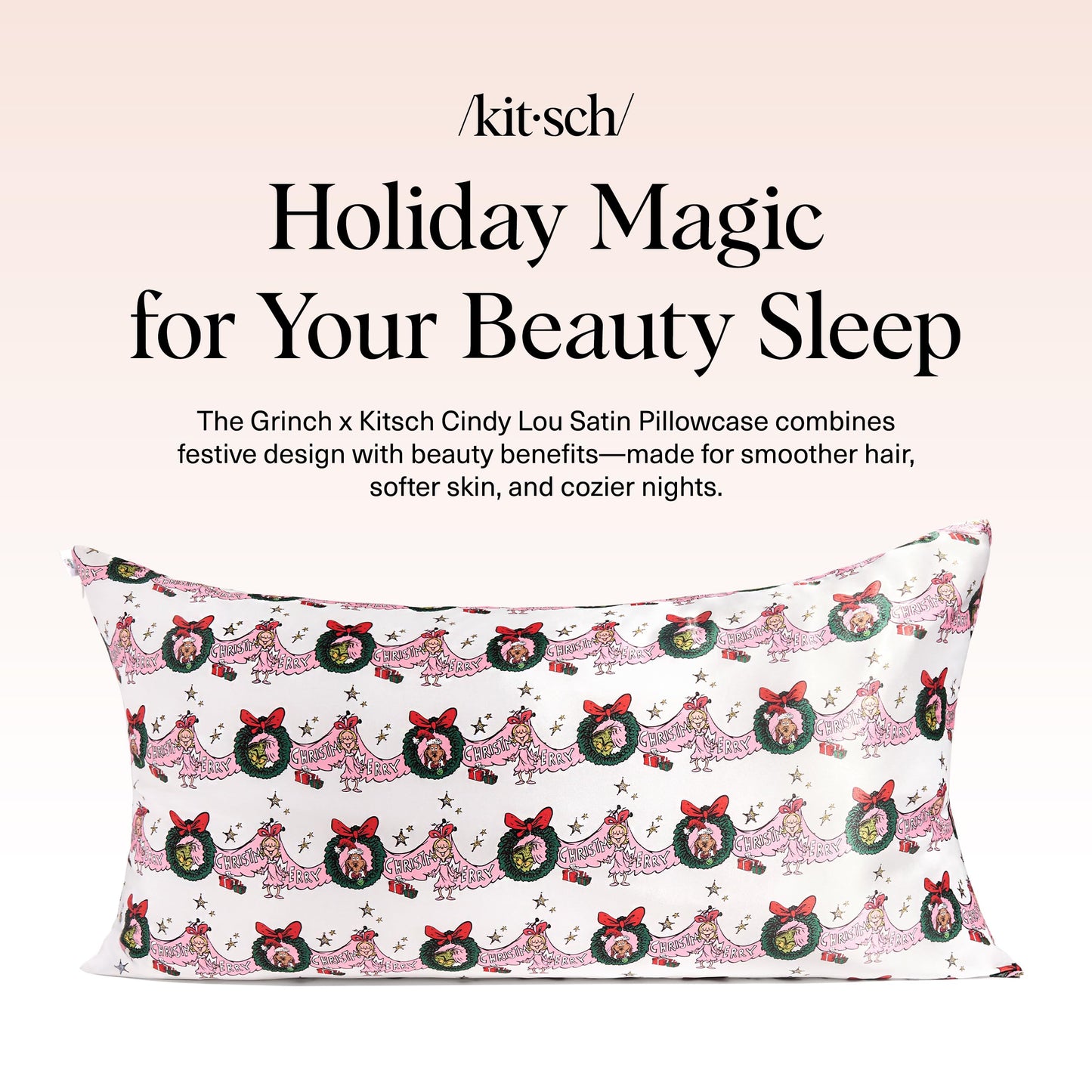 Kitsch x Elf North Pole - Satin Pillowcase with Zipper for Hair & Skin – Softer Than Silk, Cooling Pillow case, Wrinkle-Free, Machine Washable, Queen/Standard (19x26)