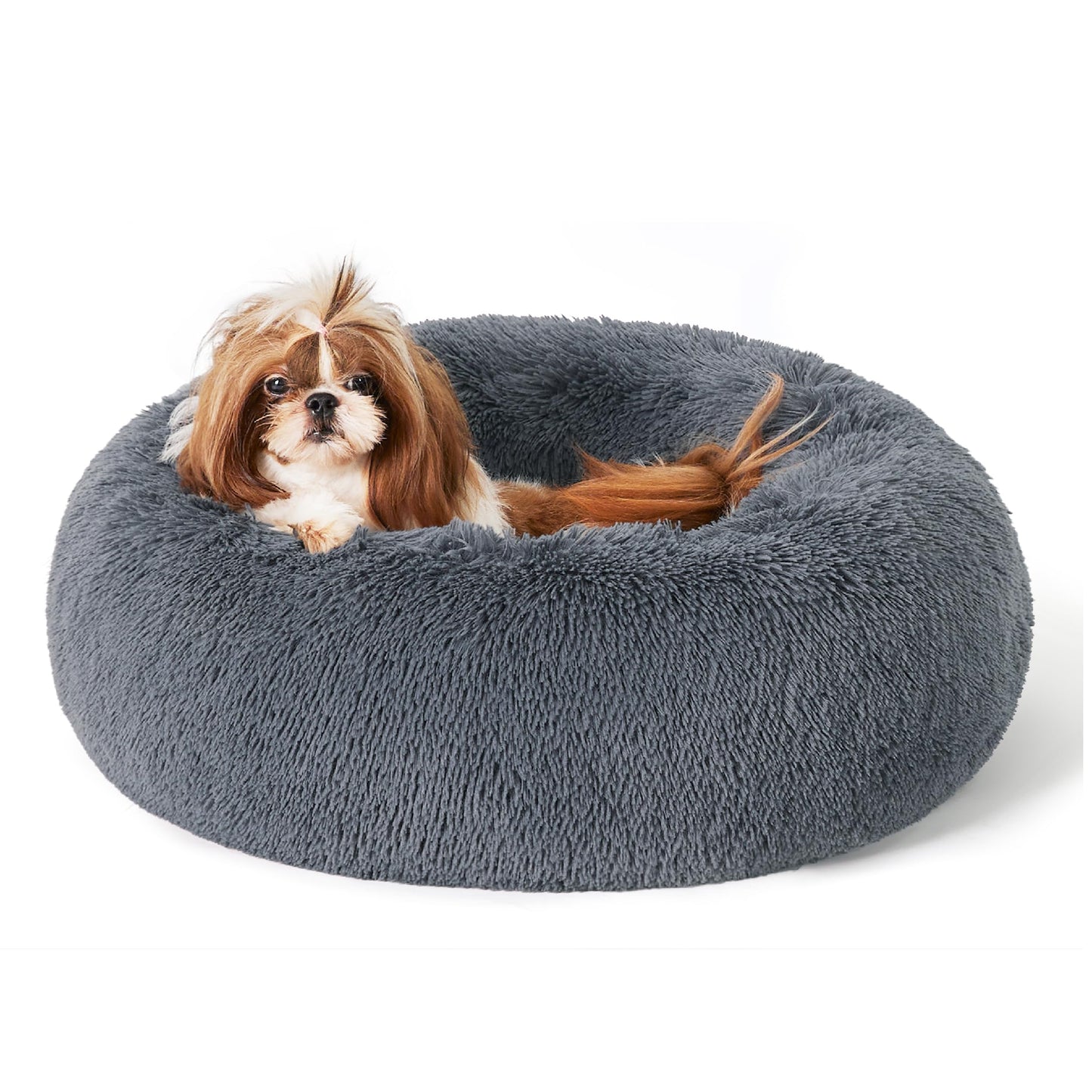 Bedsure Calming Dog Bed Medium Size Dog - Donut Washable Medium Pet Bed, 30 inches Anti-Slip Round Fluffy Plush Faux Fur Cat Bed, Fits up to 45 lbs Pets, Camel