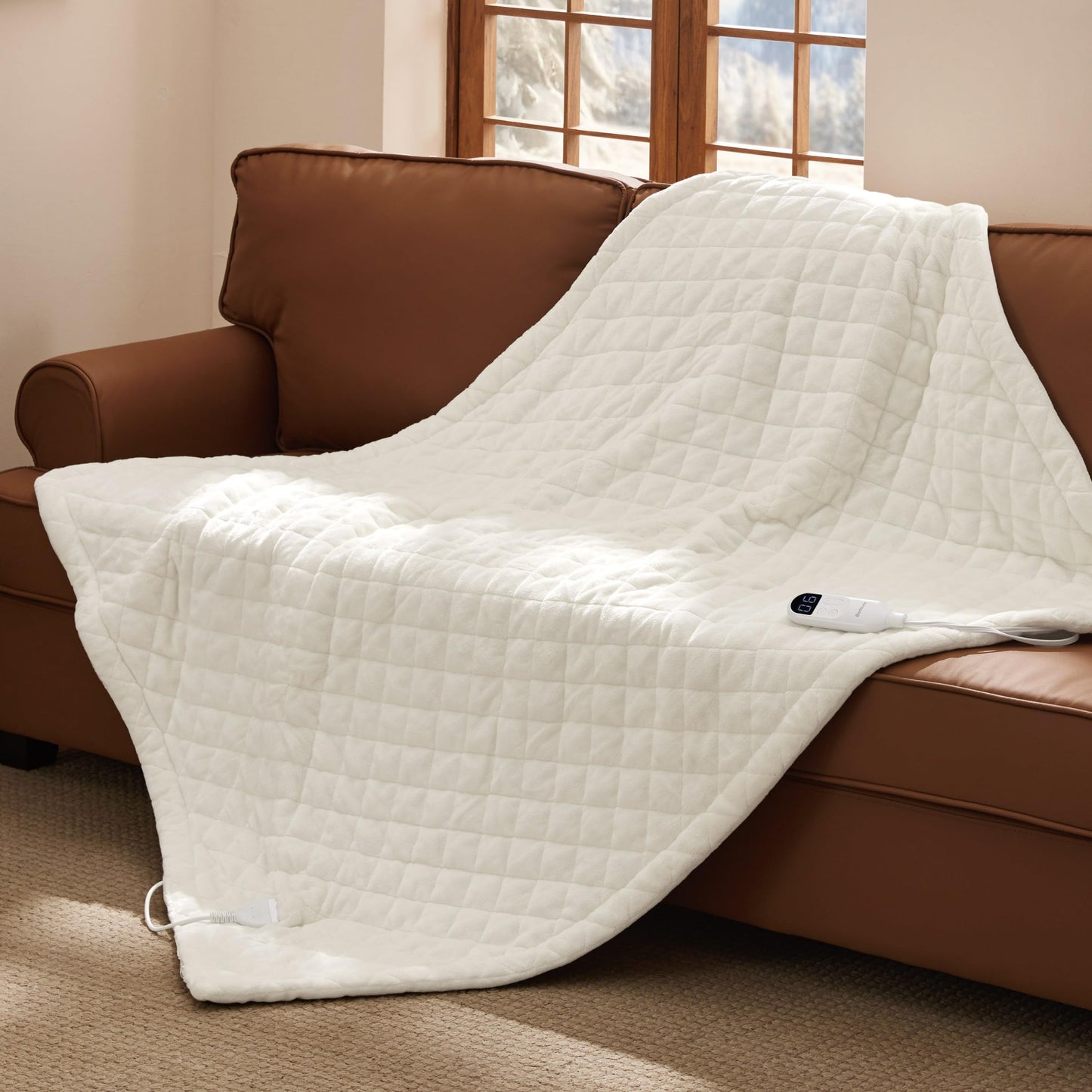 Bedsure Electric Blanket King Size - Dual Control Heated Weighted Blanket King with 10 Heat Settings, Fast Heating with 10 Time Settings (100x90 inches, Ivory)
