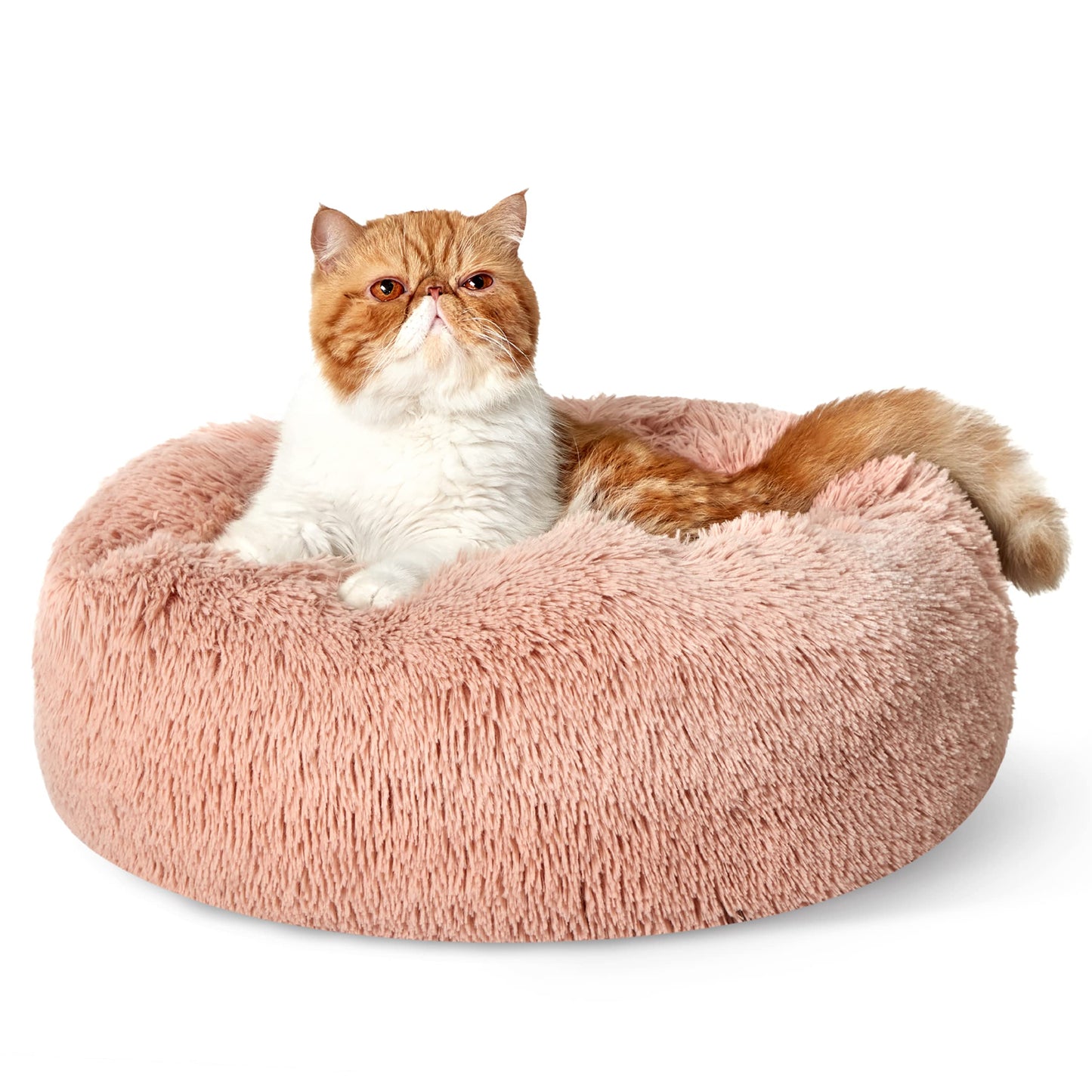 Bedsure Calming Dog Bed Medium Size Dog - Donut Washable Medium Pet Bed, 30 inches Anti-Slip Round Fluffy Plush Faux Fur Cat Bed, Fits up to 45 lbs Pets, Camel