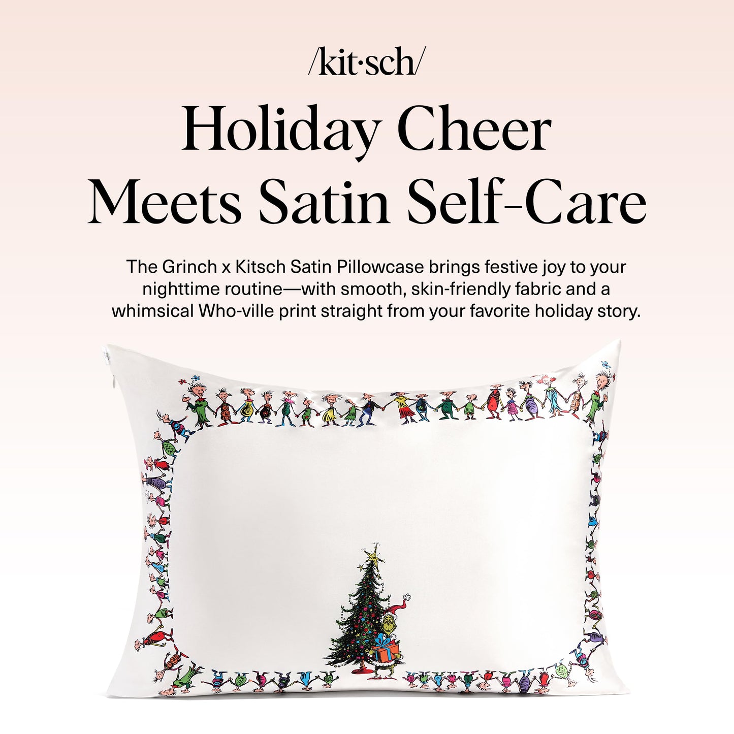 Kitsch x Elf North Pole - Satin Pillowcase with Zipper for Hair & Skin – Softer Than Silk, Cooling Pillow case, Wrinkle-Free, Machine Washable, Queen/Standard (19x26)