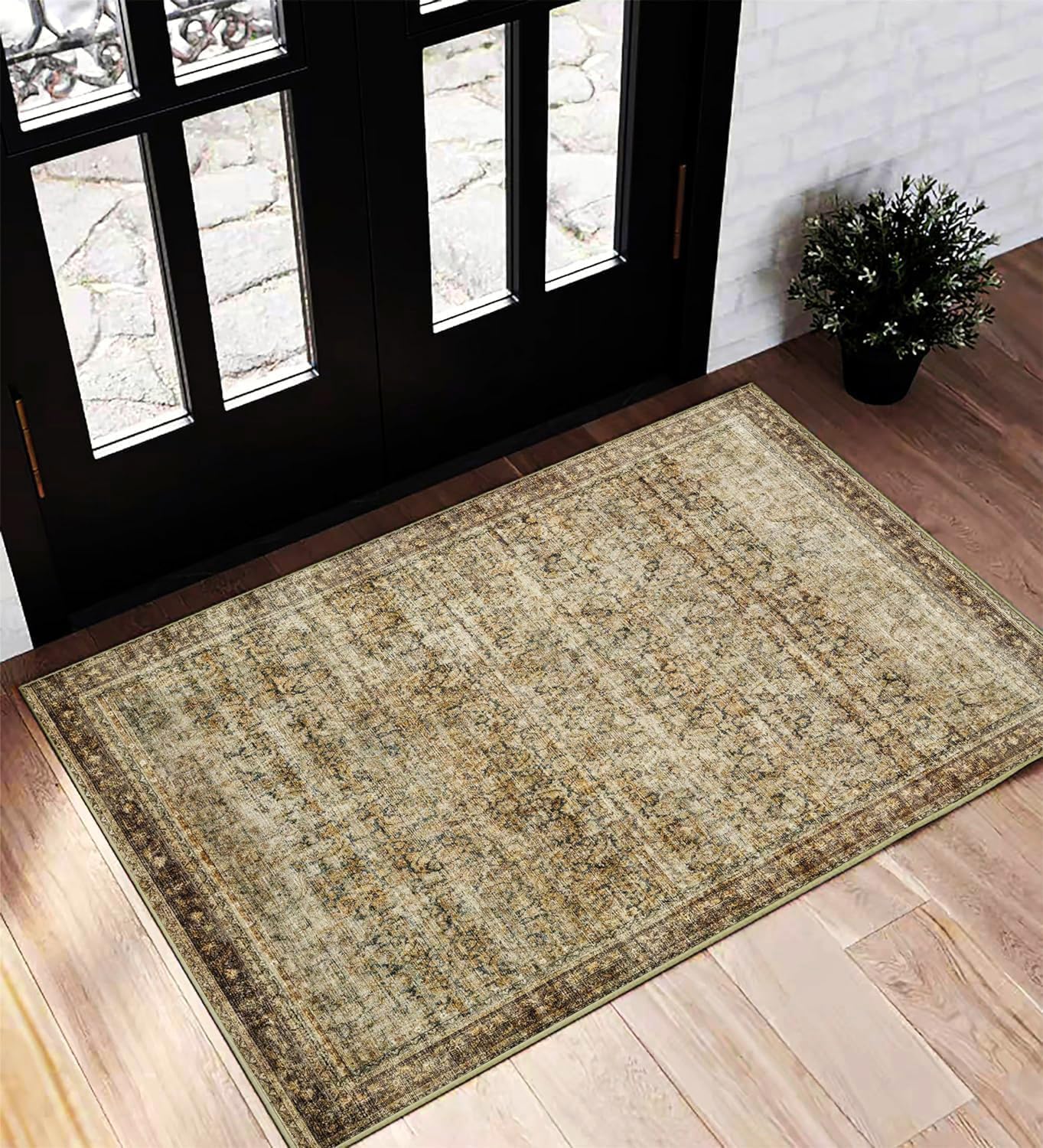Washable Area Rug 9'x12' Boho Design Non-Shedding Easy Care Ideal for High Traffic Areas in Living Room Bedroom Office Coffee Table Kitchen Large Carpet