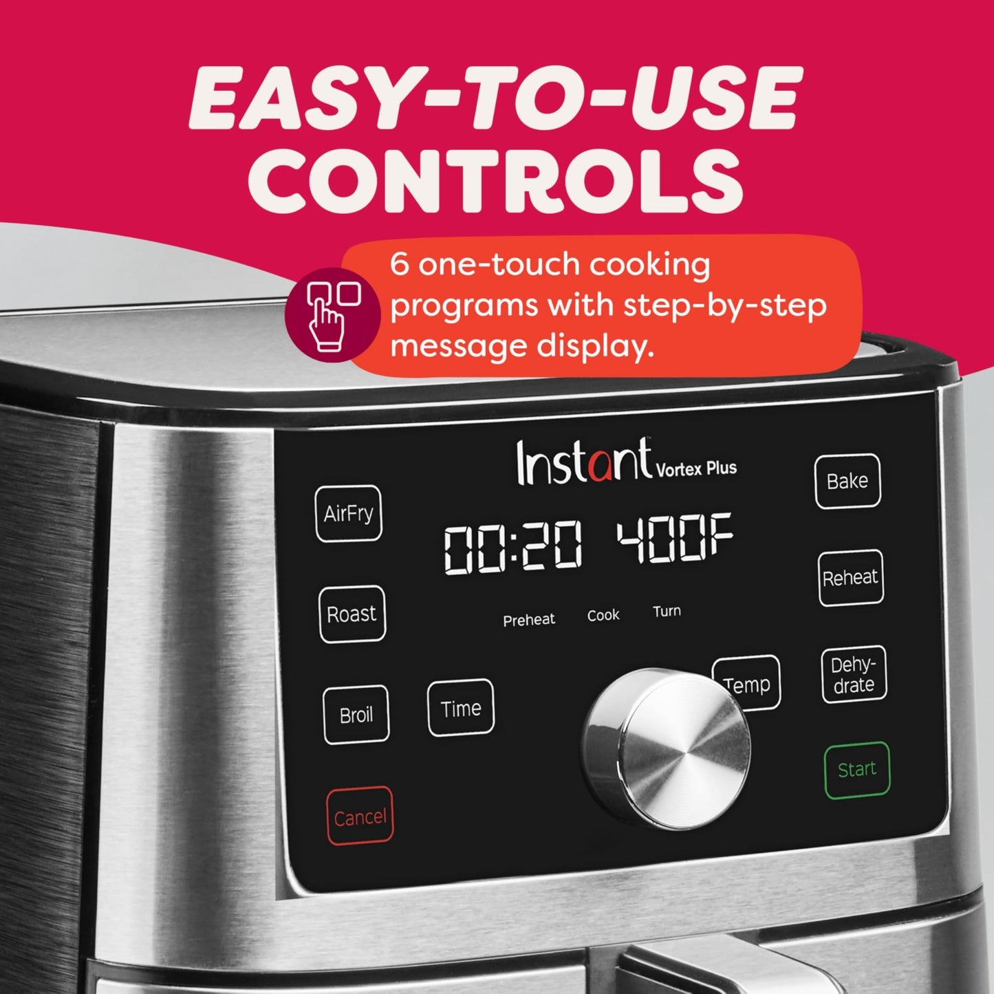 Instant Pot 4Qt VORTEX 6-in-1 Mini Air Fryer, Custom Program Options, Air Fry, Broil, Roast, Dehydrate, Bake, Reheat, Black, 4 Quarts