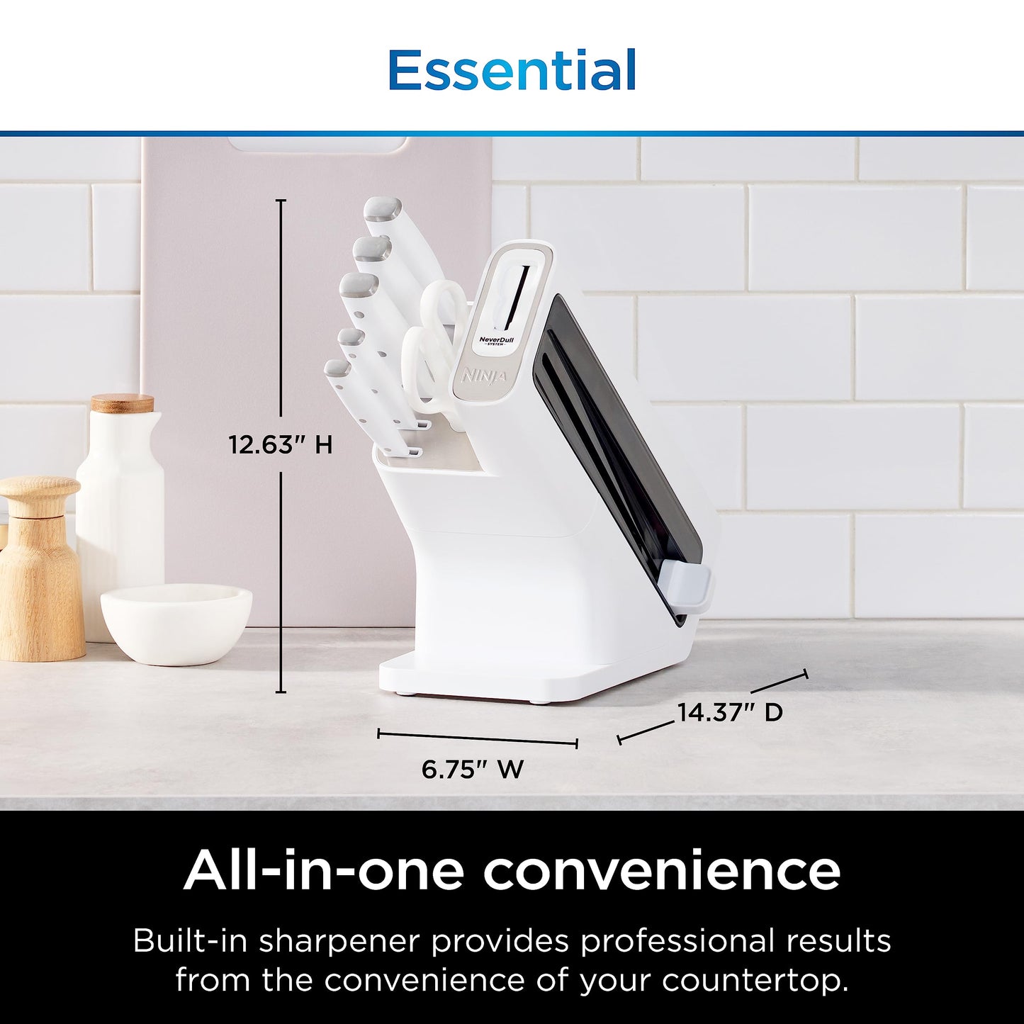 Ninja Knife Set, Knife Sharpener, Knife Block Set, Stainless Steel Knives, 14 Piece Set, Steak Knives, Chef Knives and More, Foodi NeverDull, Black, K32014