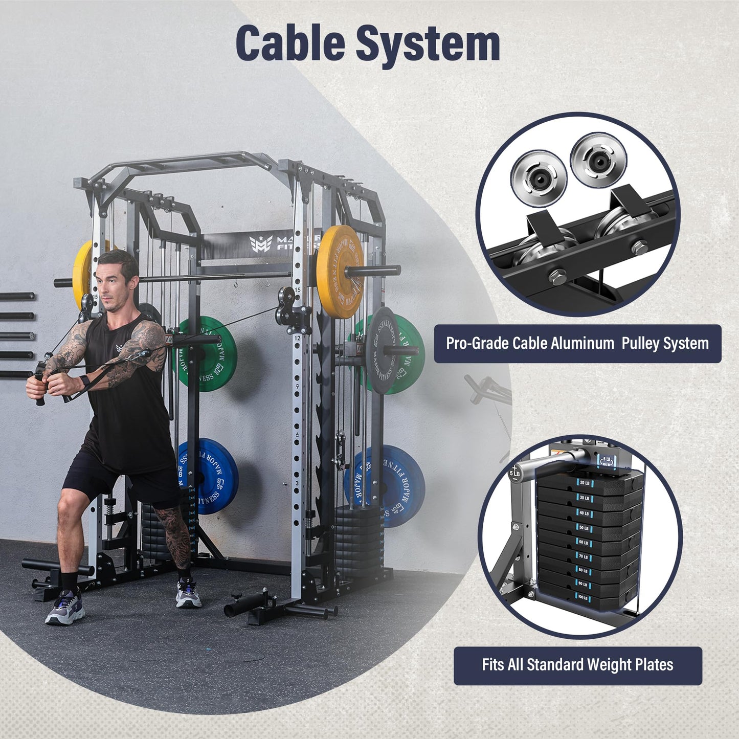 Major Fitness Drone2 Advanced Training Smith Machines– All-in-One Home Gym Squat Rack with Aluminum Pulley Set , Weight Bar, Dual LAT Pull-Down Systems & Cable Crossover Machine for Full-Body Workouts