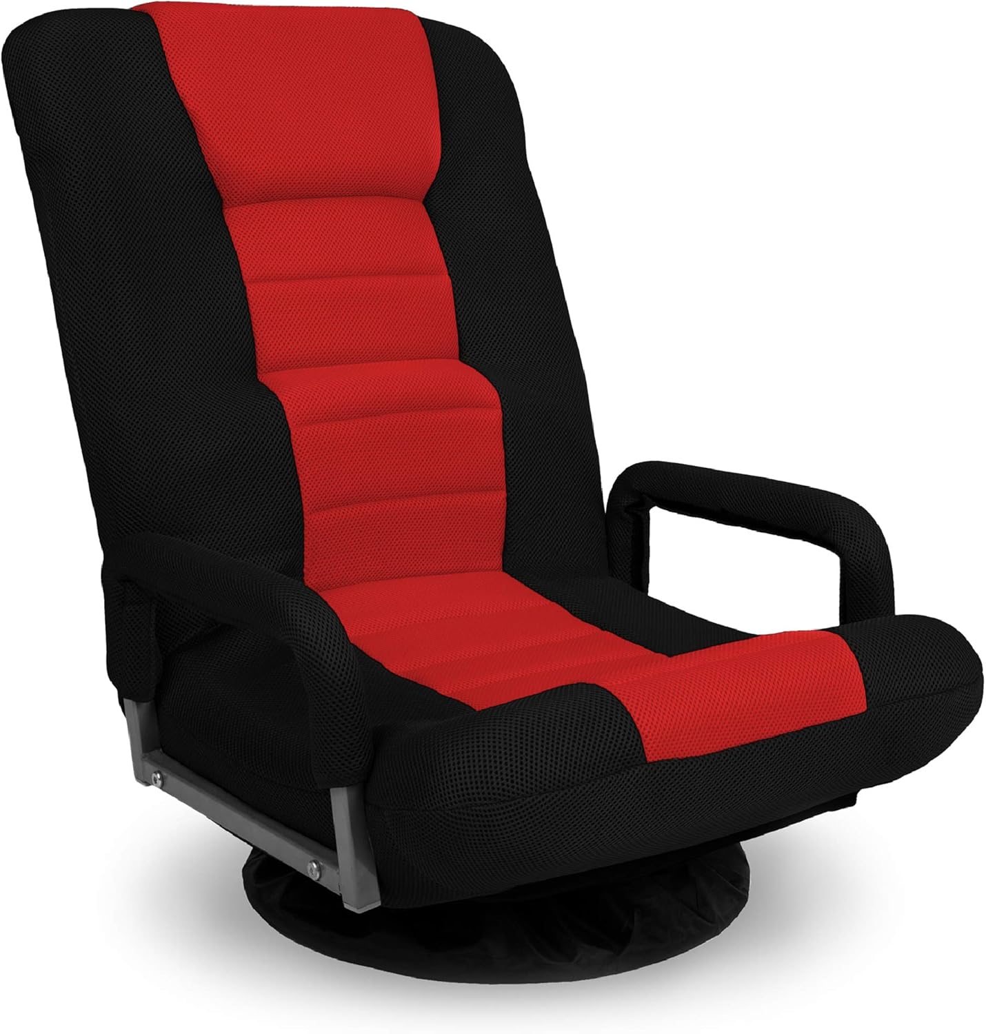 Best Choice Products Swivel Gaming Chair 360 Degree Multipurpose Floor Chair Rocker for TV, Reading, Playing Video Games w/Lumbar Support, Armrest Handles, Adjustable Foldable Backrest - Black/Red