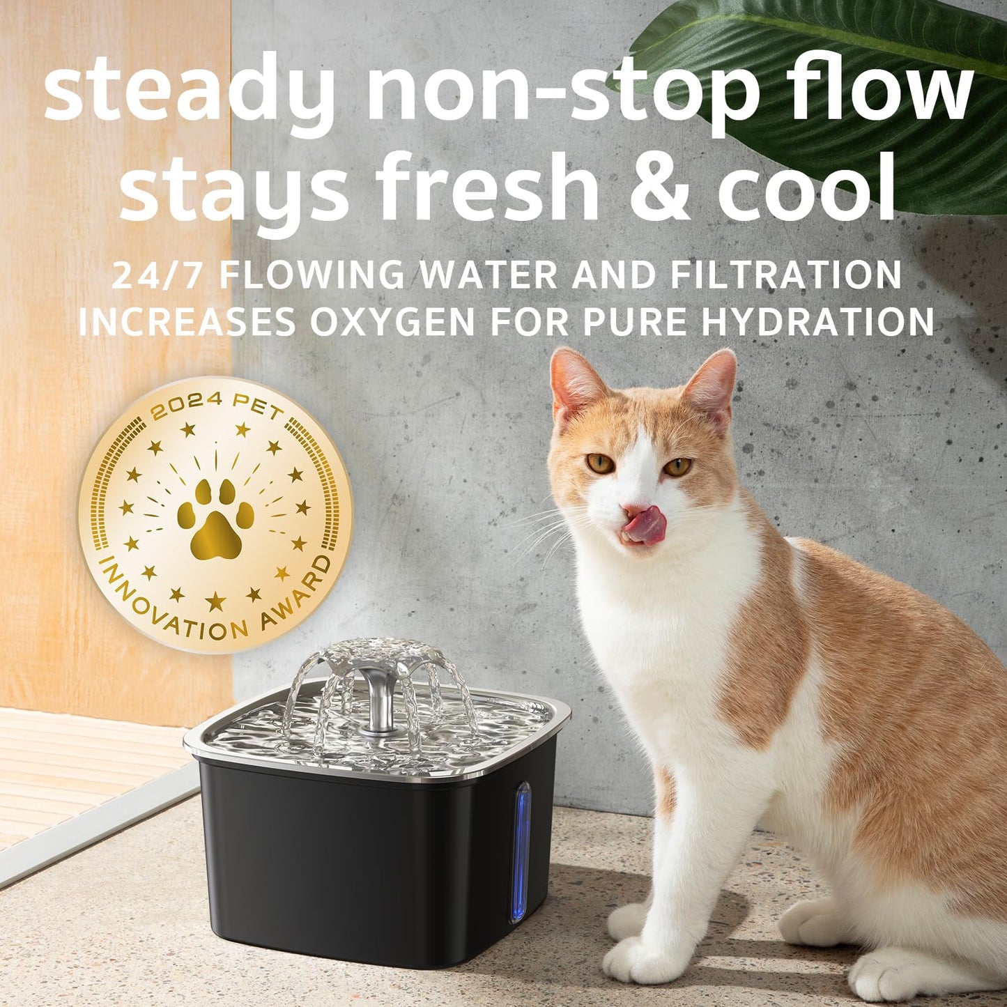 Veken Innovation Award Winner Stainless Steel Cat Water Fountain, 95oz/2.8L Automatic Pet Fountain Dog Water Dispenser with Replacement Filters & Silicone Mat, Gifts for Christmas, Cats, Dogs (Silver)