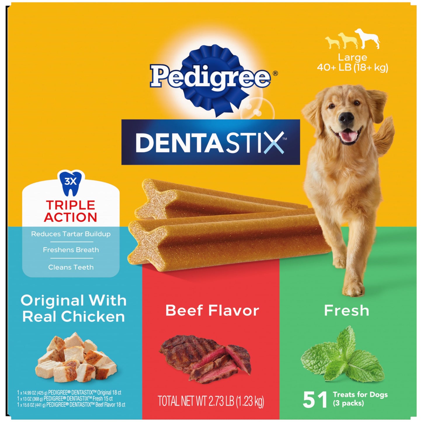 Pedigree Dentastix Large Breed Dog Treats, Fresh Flavor, 1.87 lb. Bag (36 Treats)
