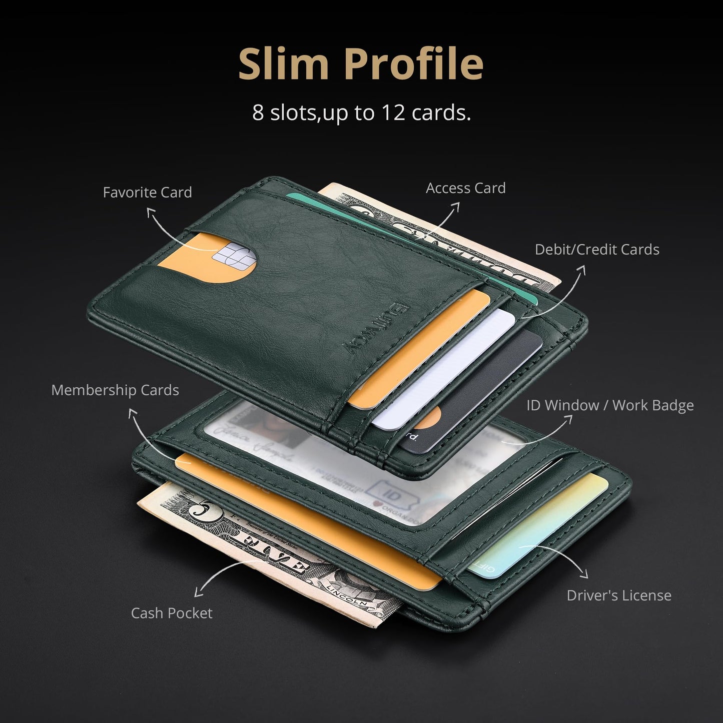 Buffway Slim Minimalist Front Pocket RFID Blocking Leather Wallets for Men and Women - Alaska Black